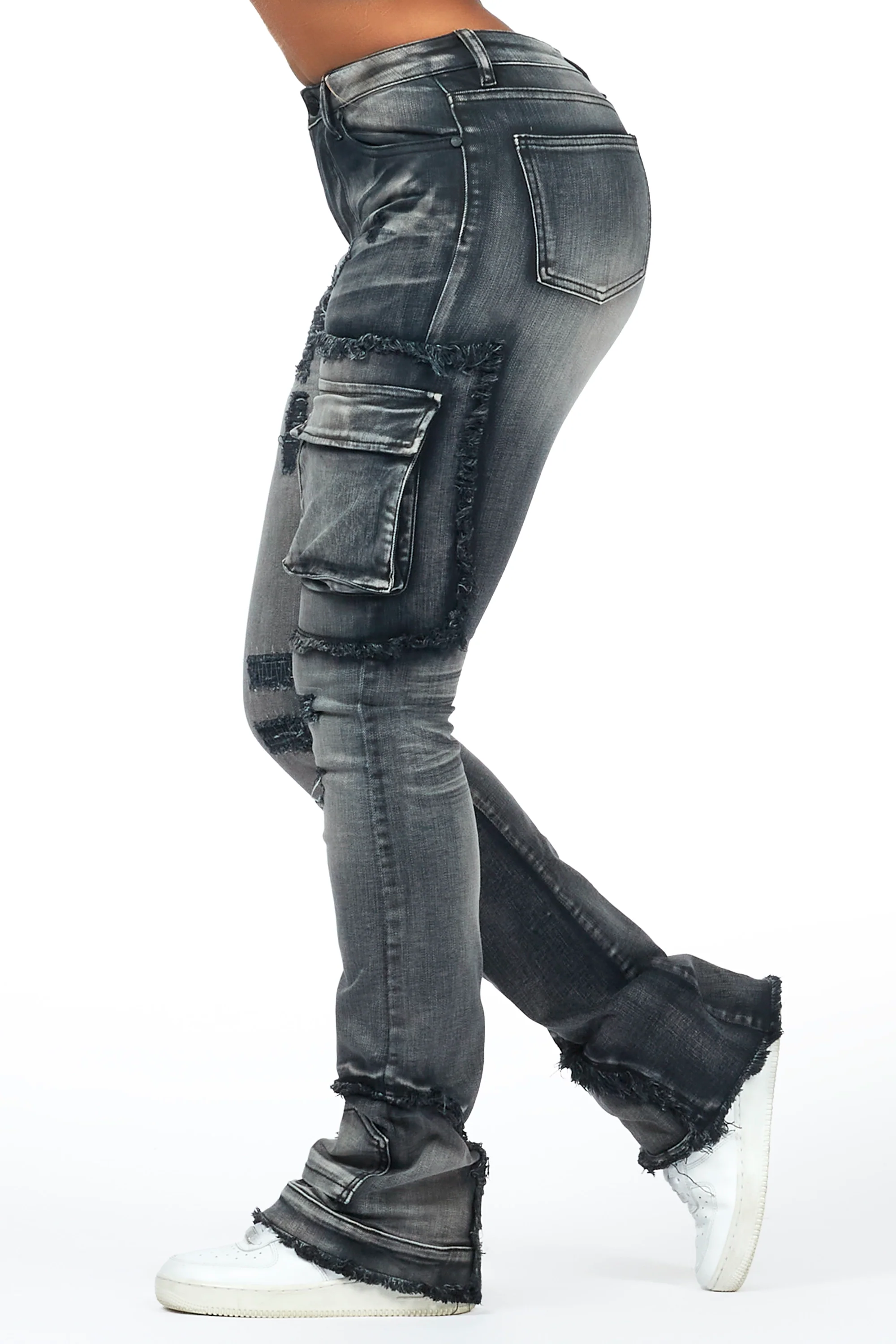 Kambry Black Stacked Flare Jean - Image 4