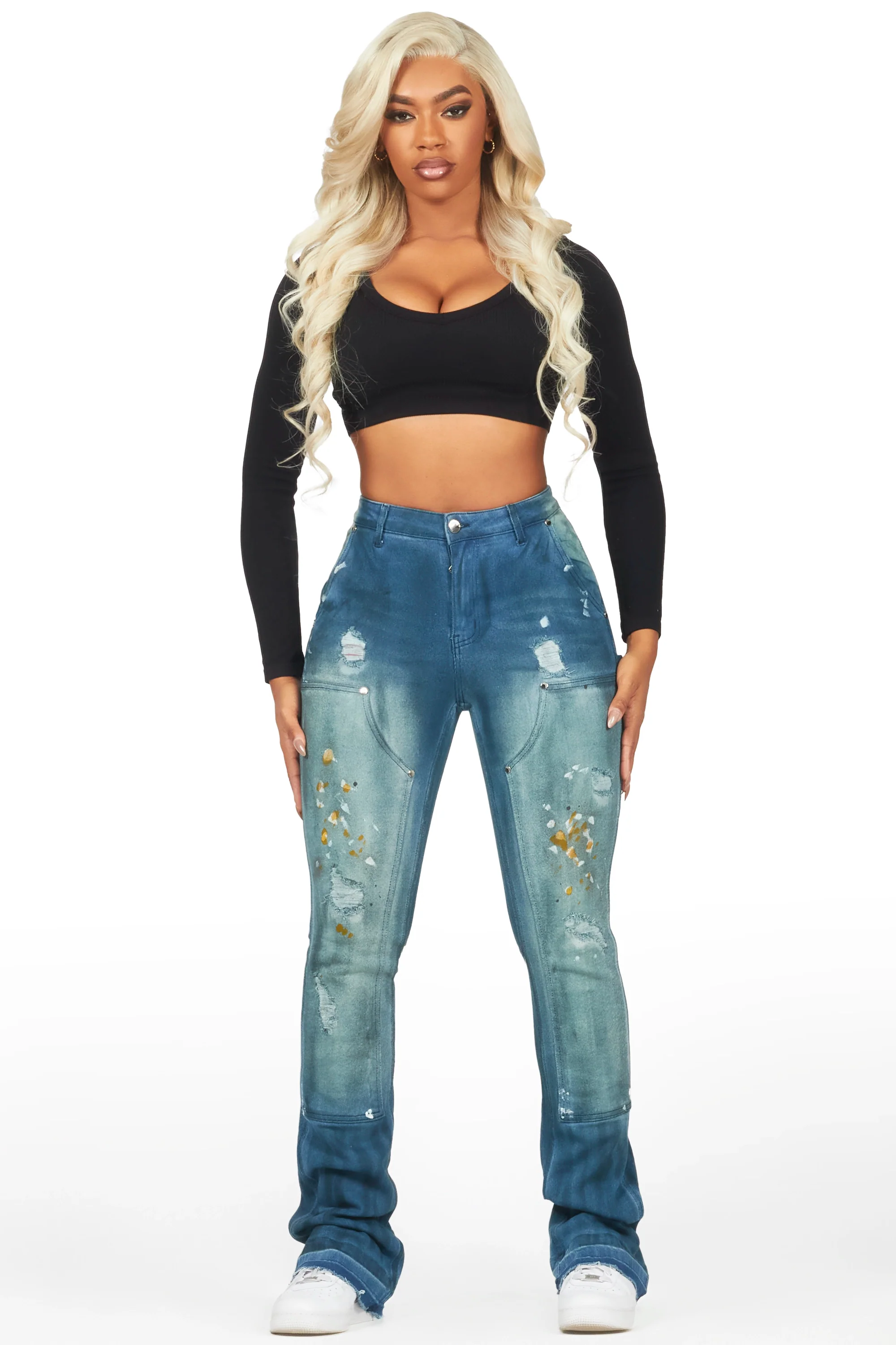 Miesha Blue Stacked Flare Jean - Image 2