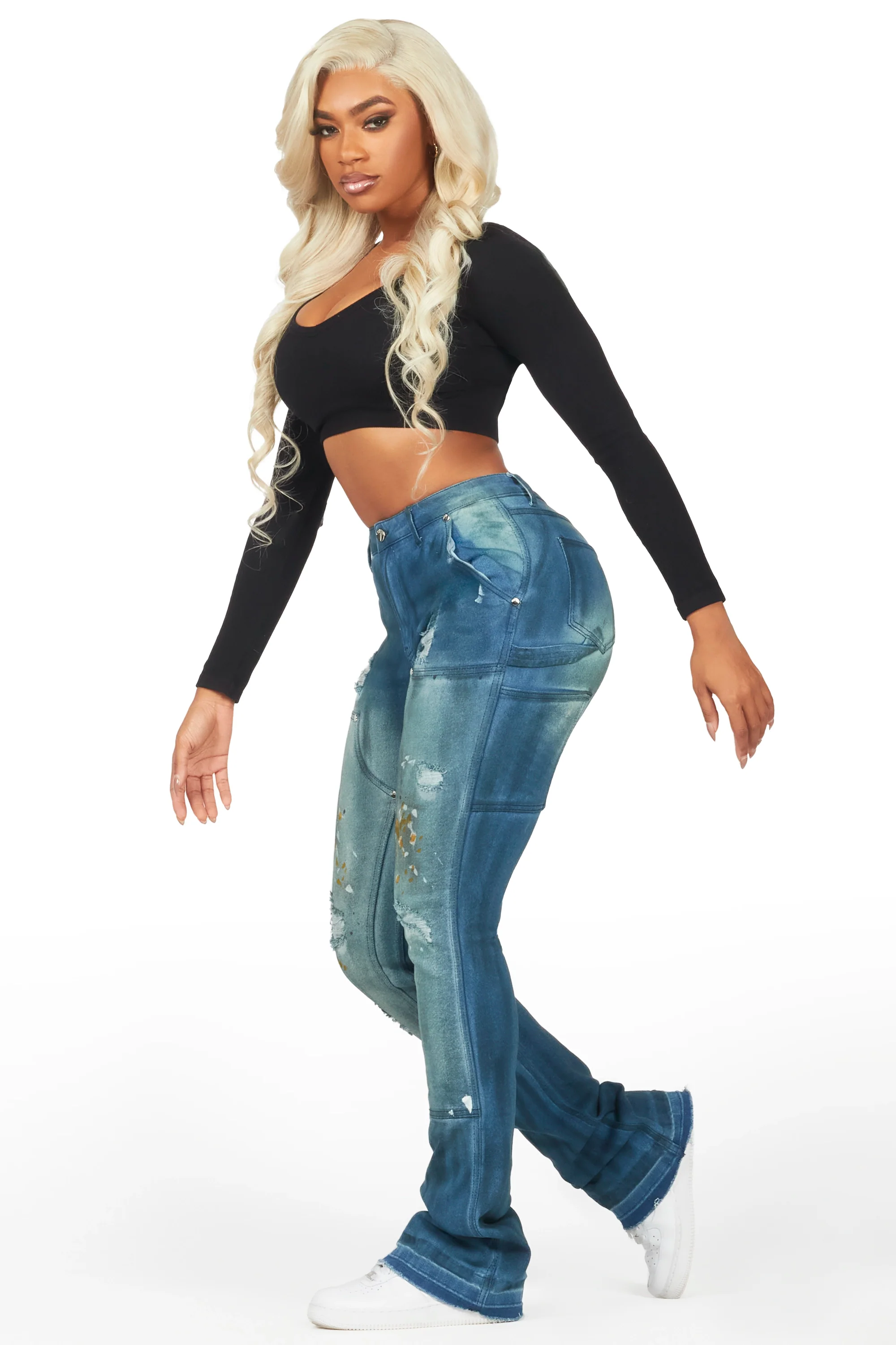 Miesha Blue Stacked Flare Jean - Image 4