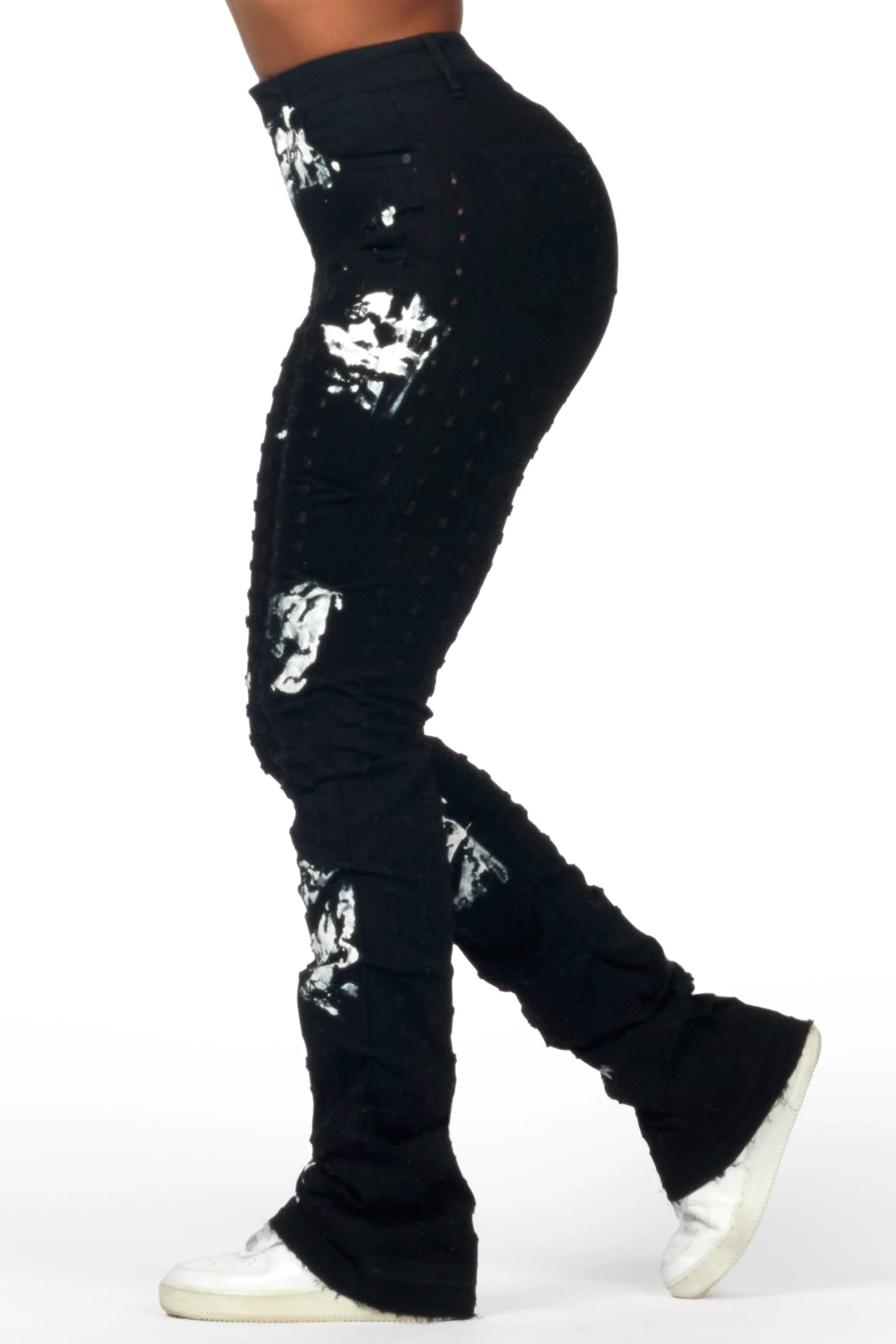 Sheriece Black Painted Stacked Flare Jean - Image 4