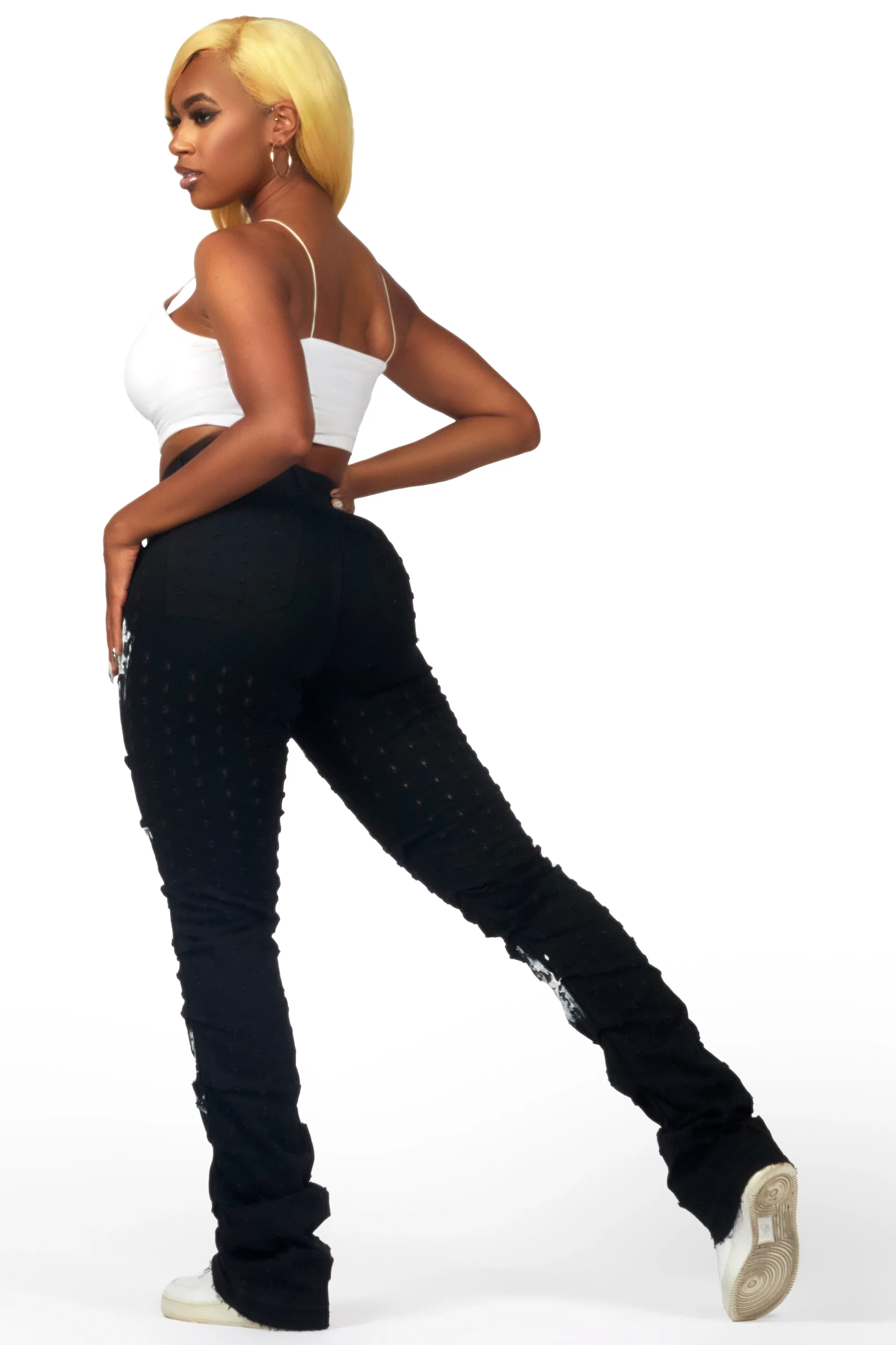 Sheriece Black Painted Stacked Flare Jean - Image 5