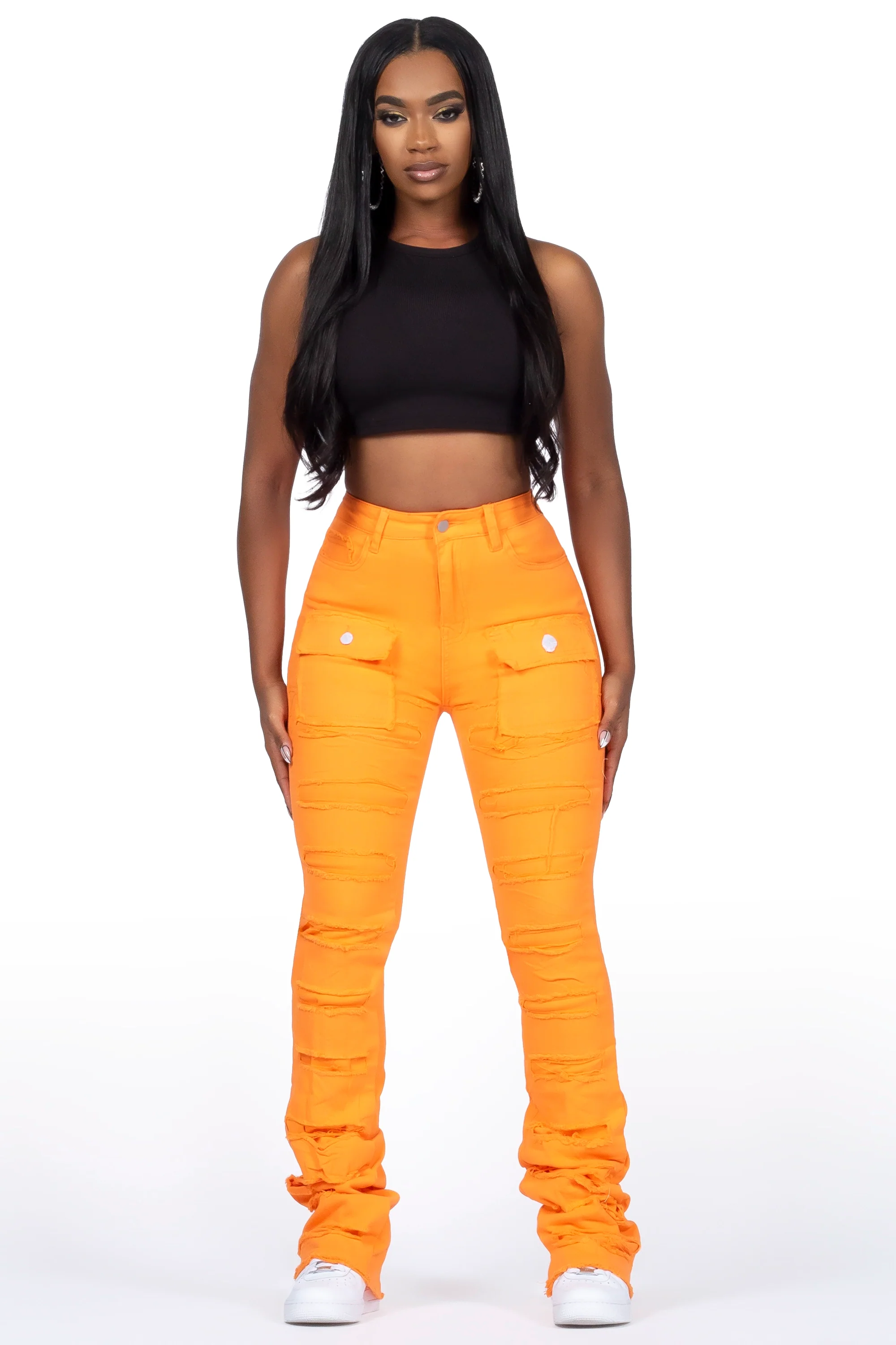 Tonea Orange Stacked Flare Jean - Image 2