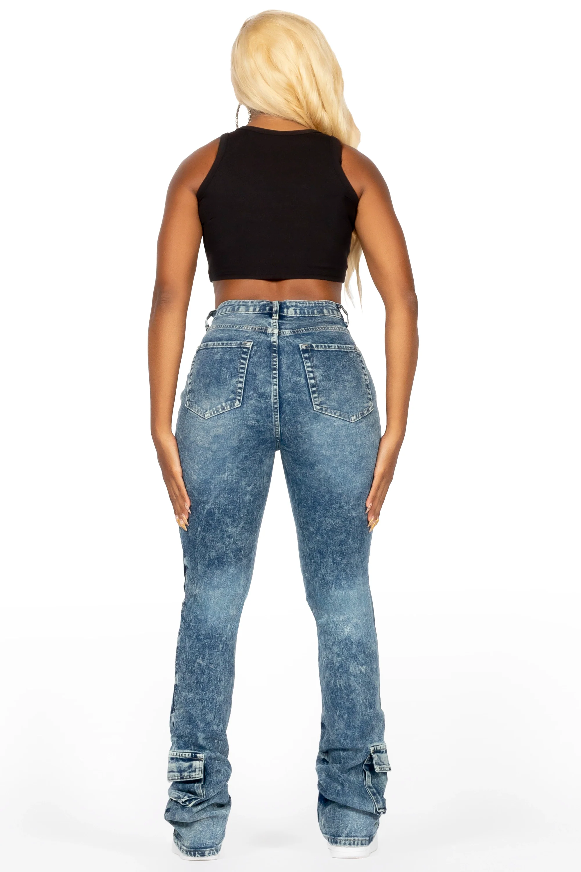 Angella Acid Wash Cargo Super Stacked Jean - Image 5
