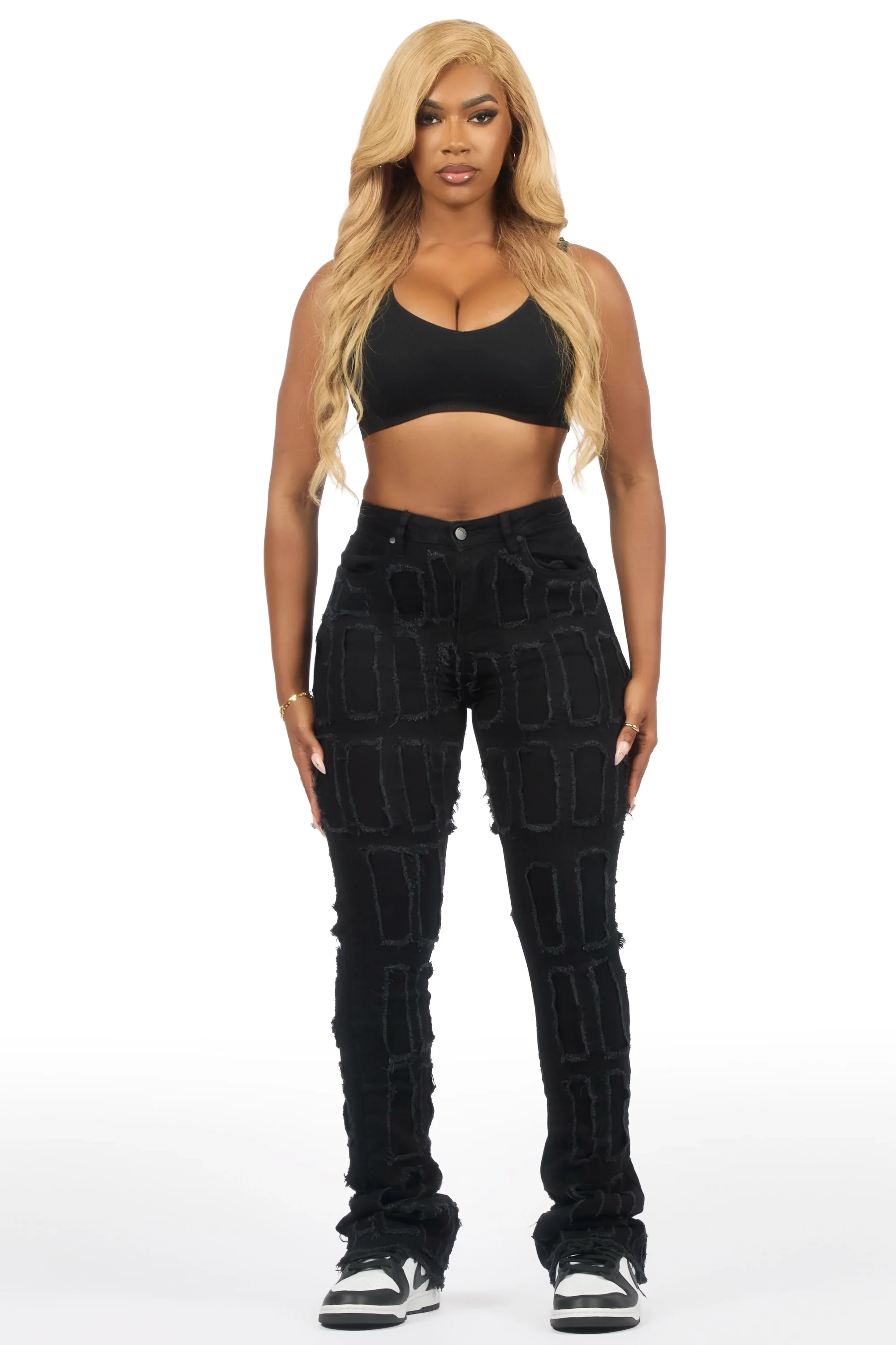 Taquila Black Stacked Flare Jean - Image 4