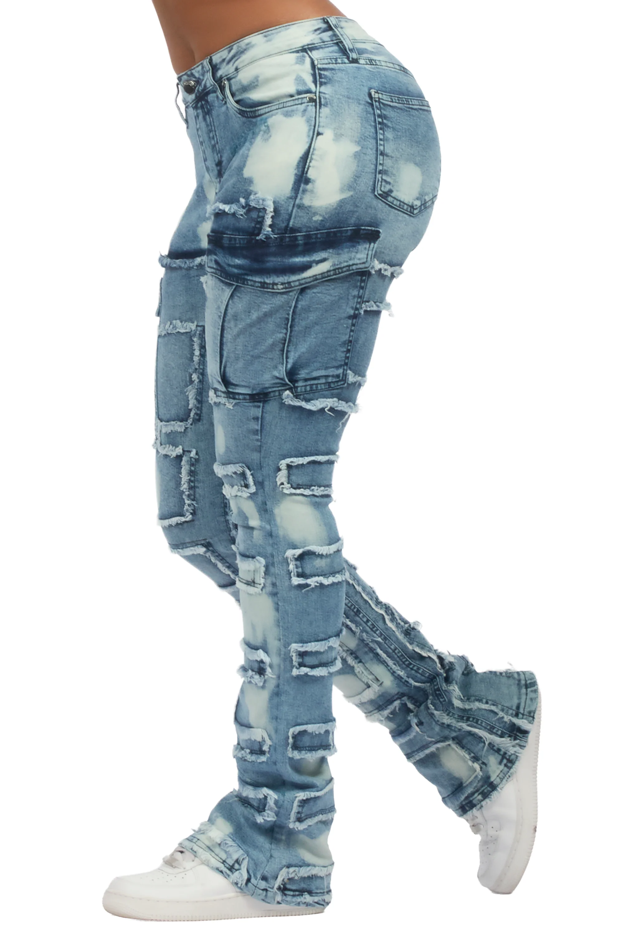 Ramia Blue Bleach Stacked Flare Jean - Image 7