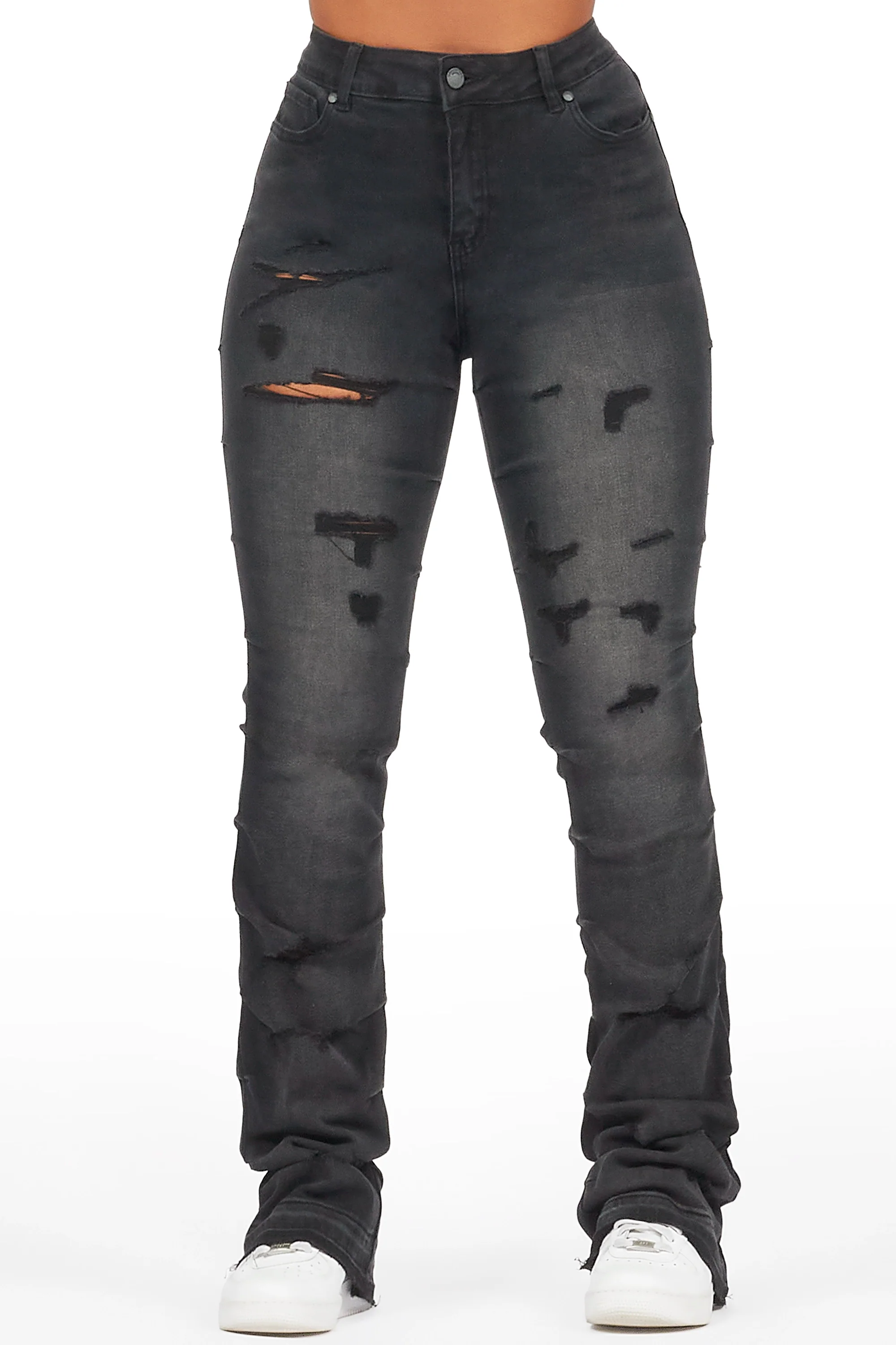 Shanya Black Stacked Flare Jean