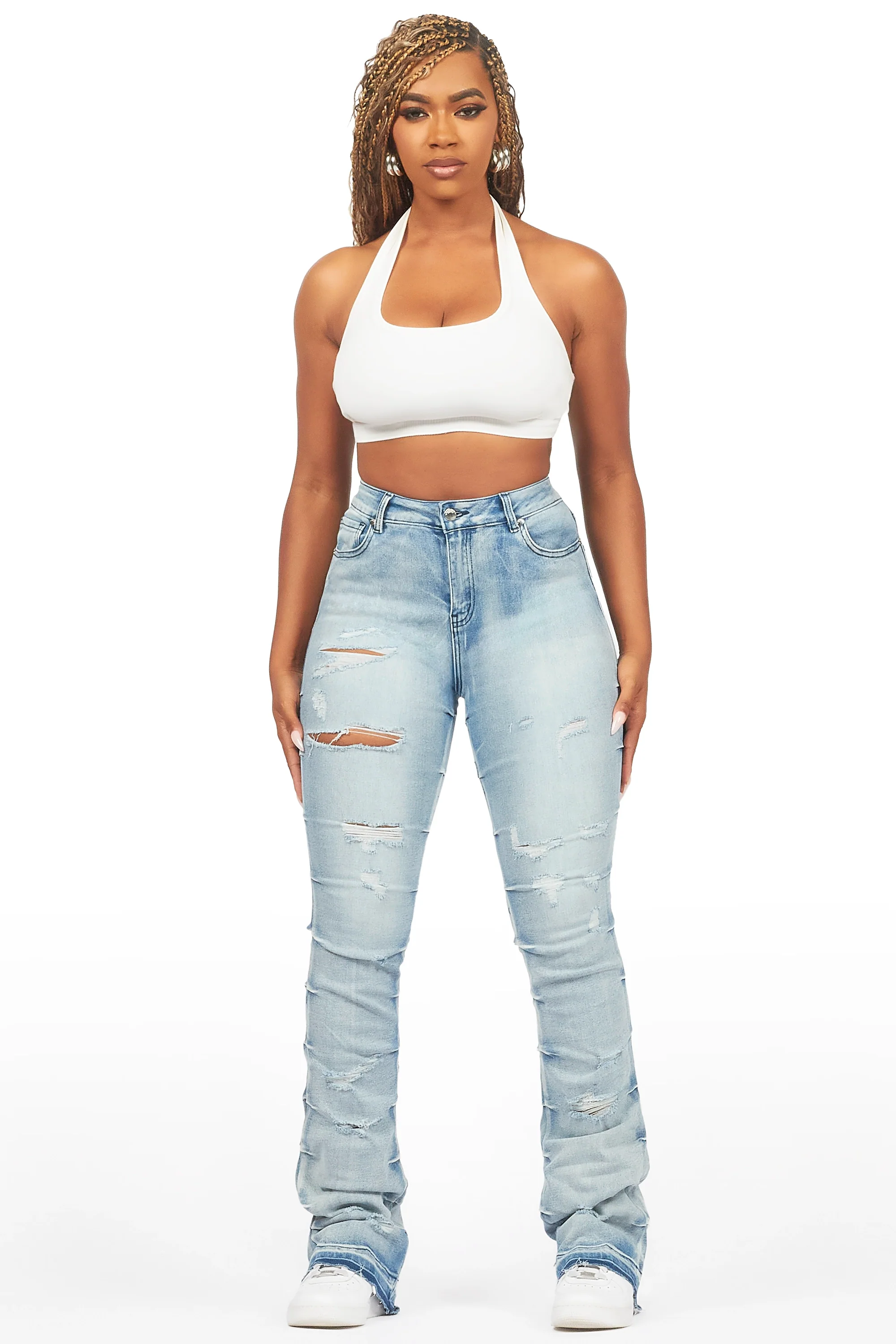 Shanya Blue Stacked Flare Jean - Image 2