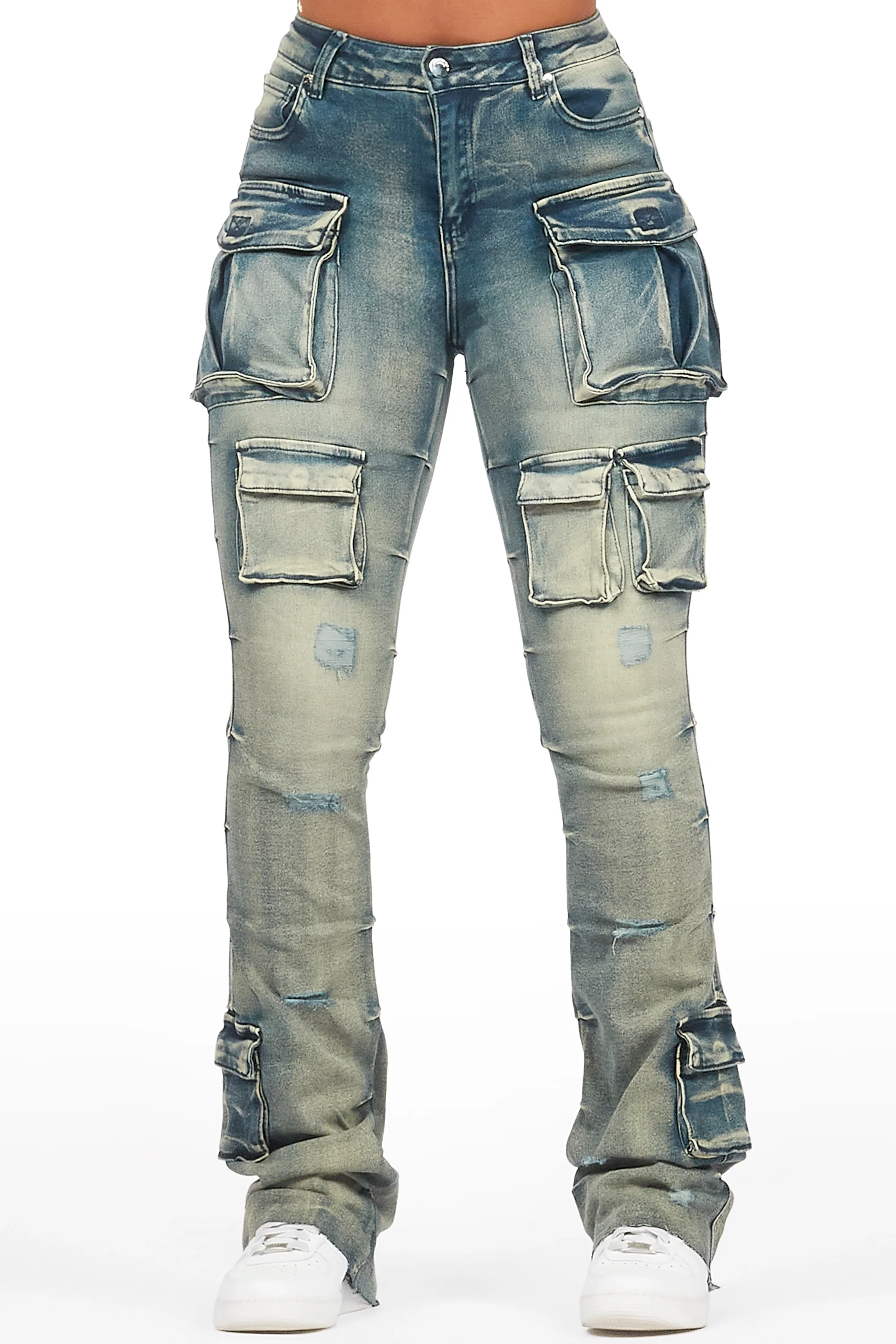 Chabria Tinted Dark Wash Stacked Flare Jean - Image 2