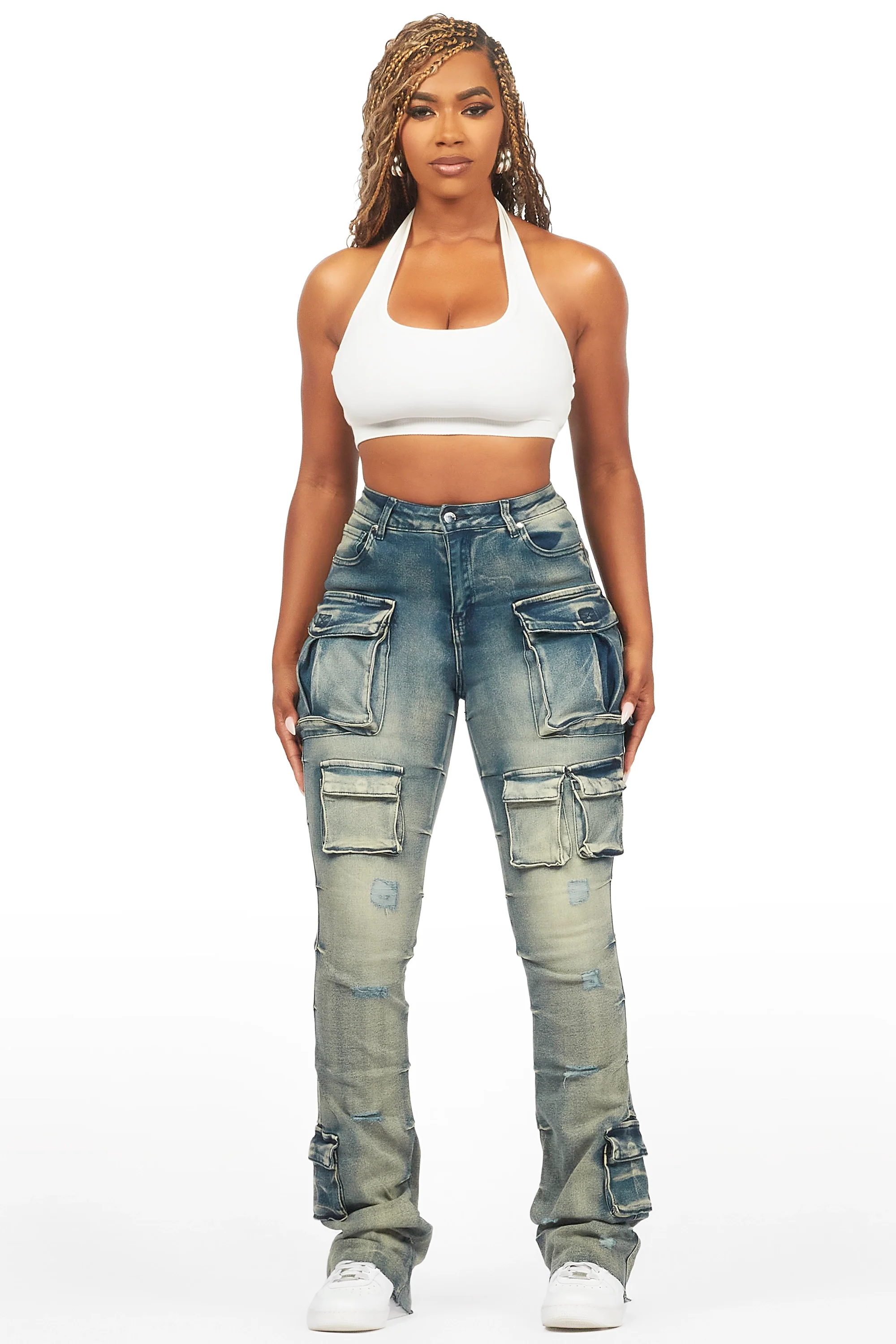 Chabria Tinted Dark Wash Stacked Flare Jean - Image 3