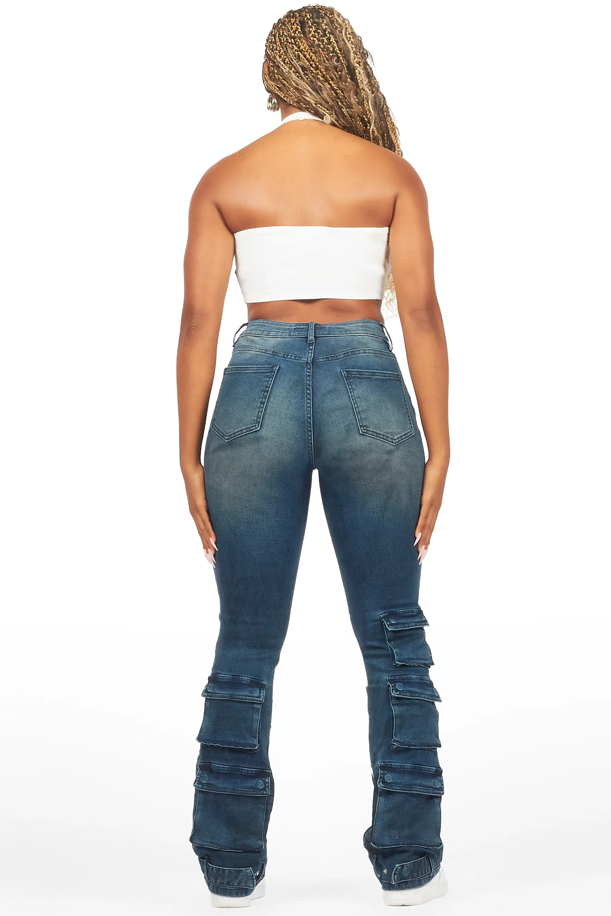 Jaziya Dark Wash Stacked Flare Jean - Image 5