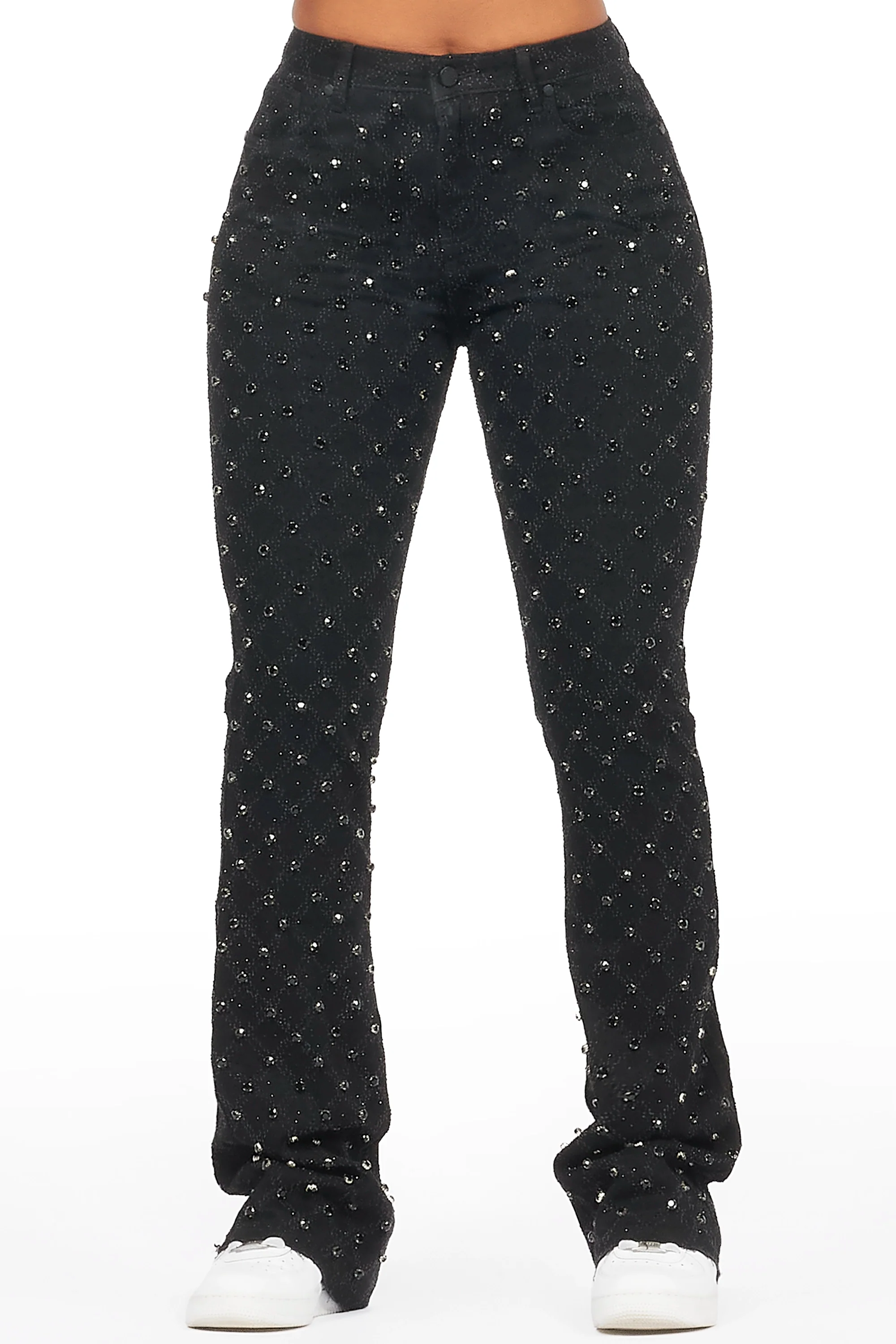 Sareka Black Rhinestone Stacked Flare Jean - Image 2