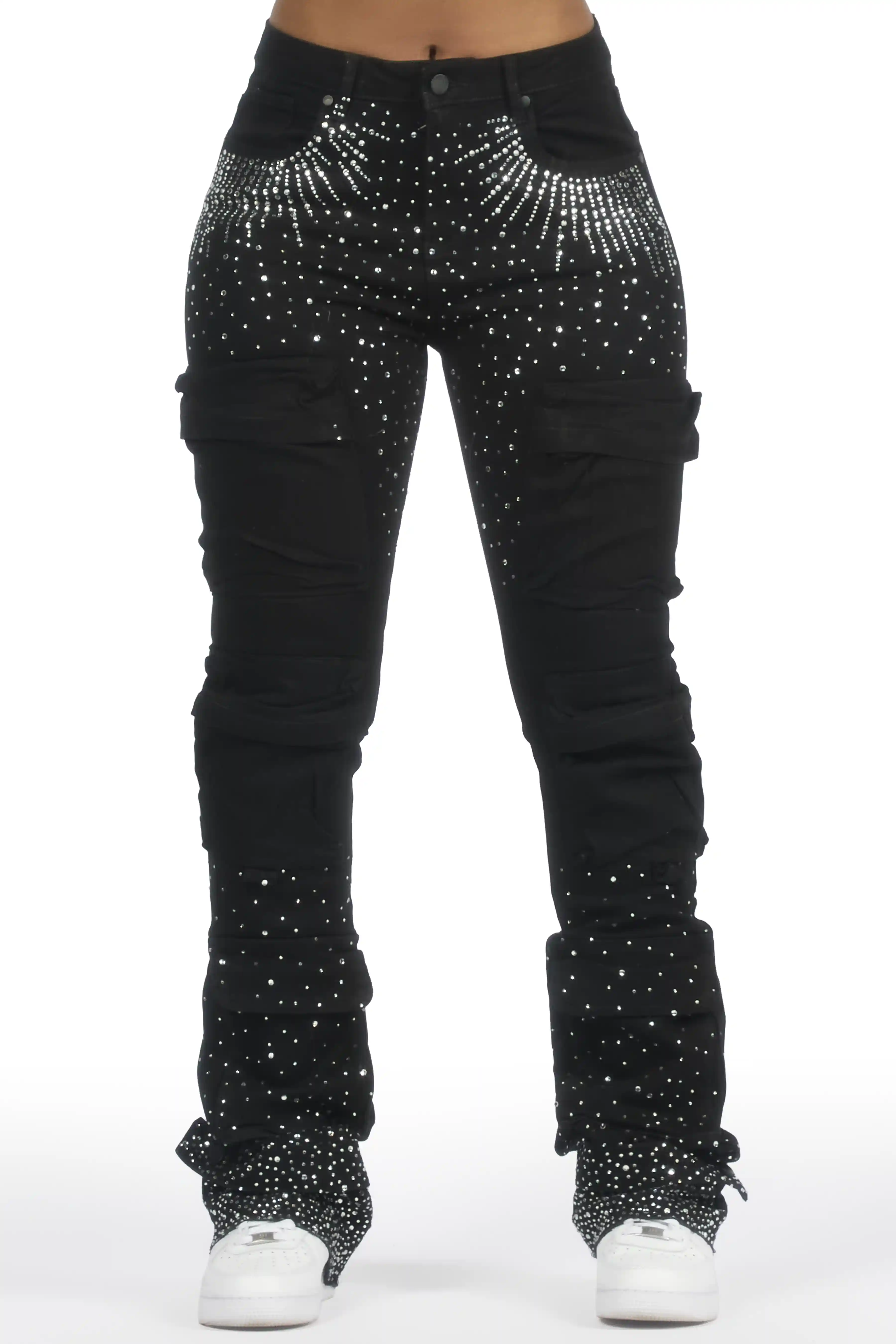 Ashela Black Rhinestone Stacked Jean - Image 2
