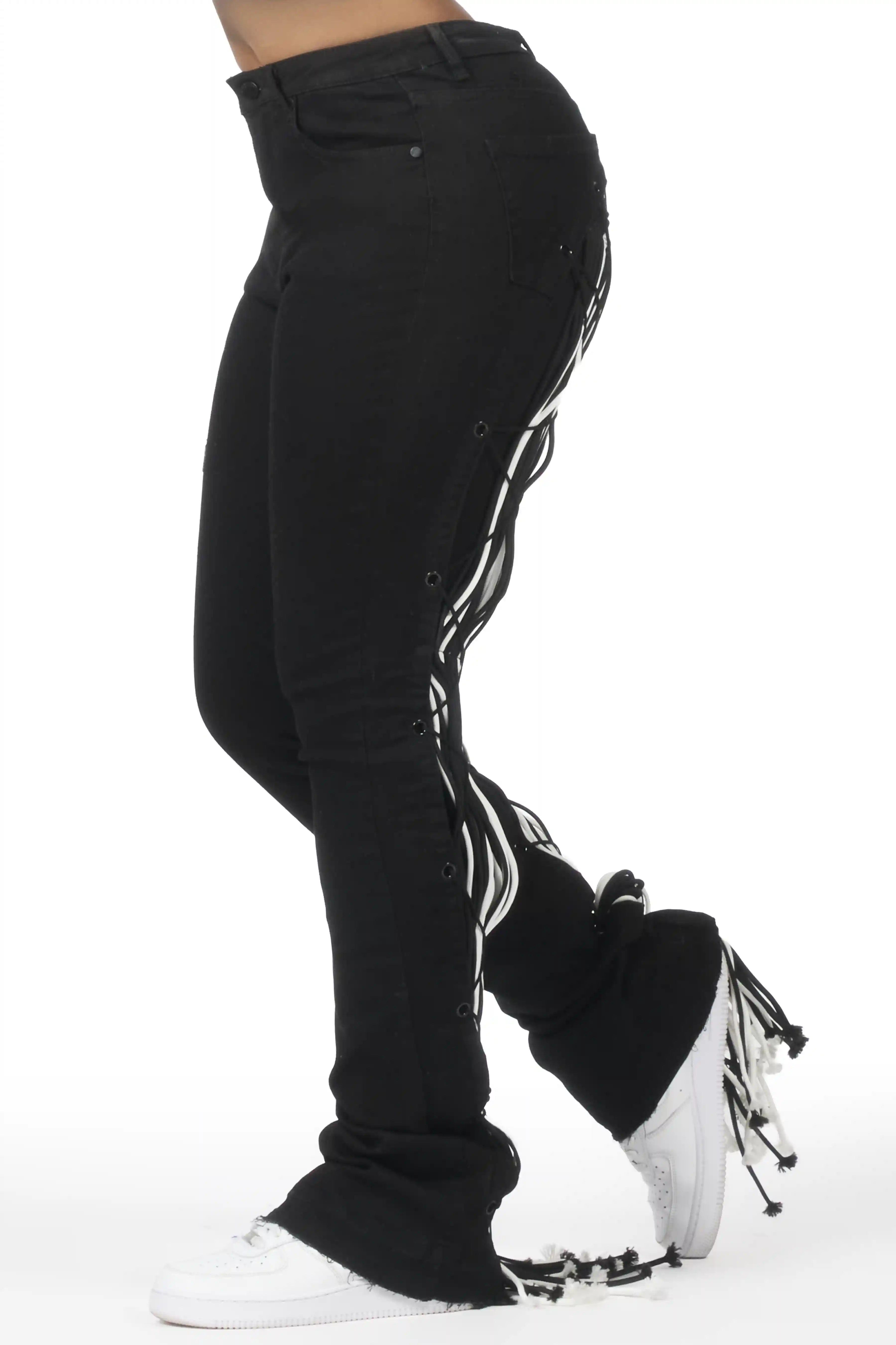 Ottiana Black Stacked Flare Jean - Image 3