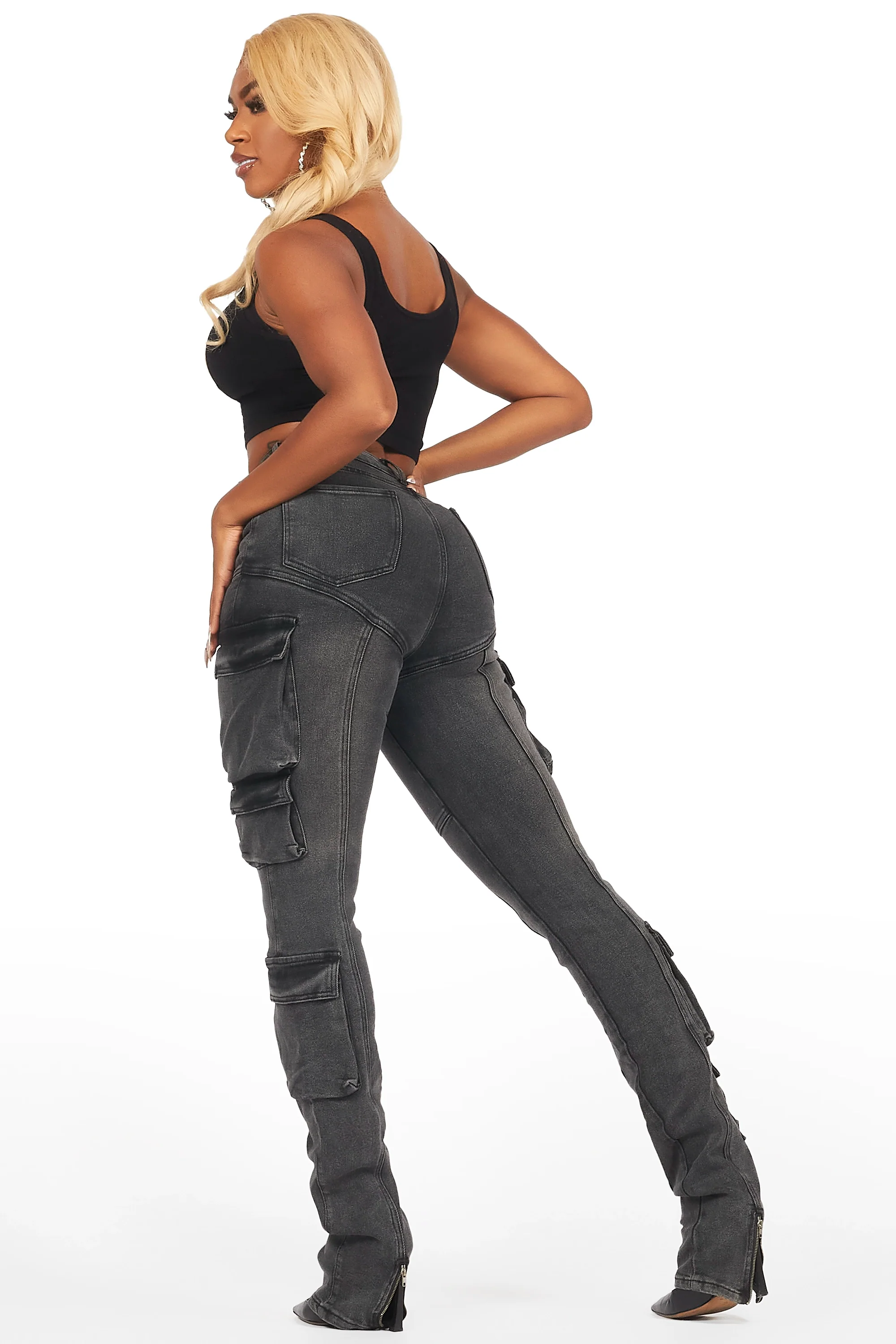Jaylin Black Wash Skinny Stacked Jean - Image 9