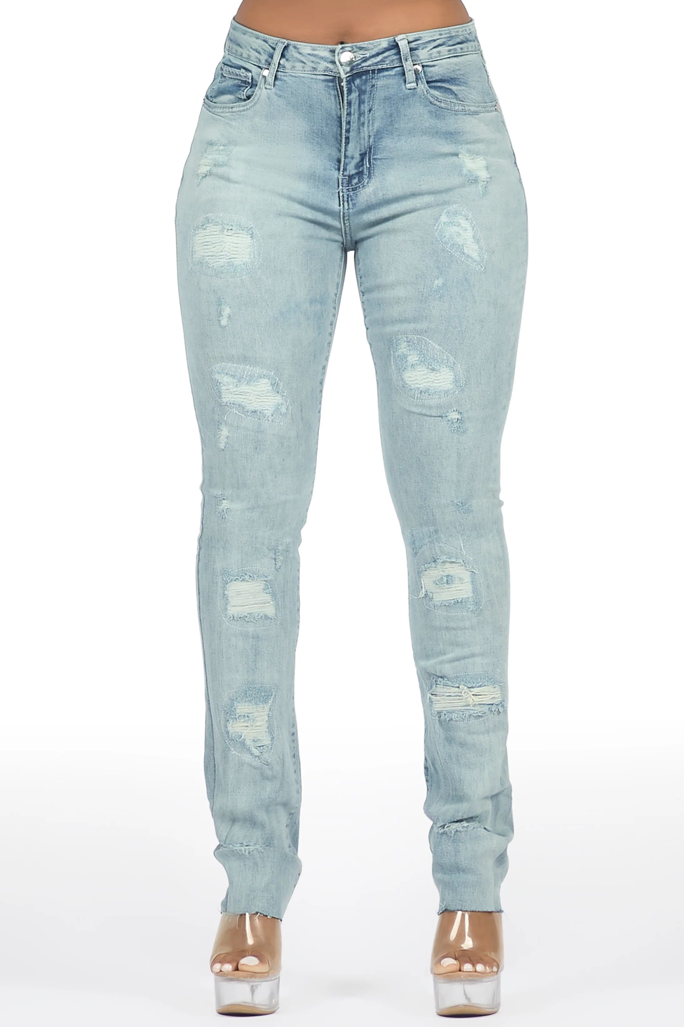 Teranique Light Wash Distressed Skinny Jean