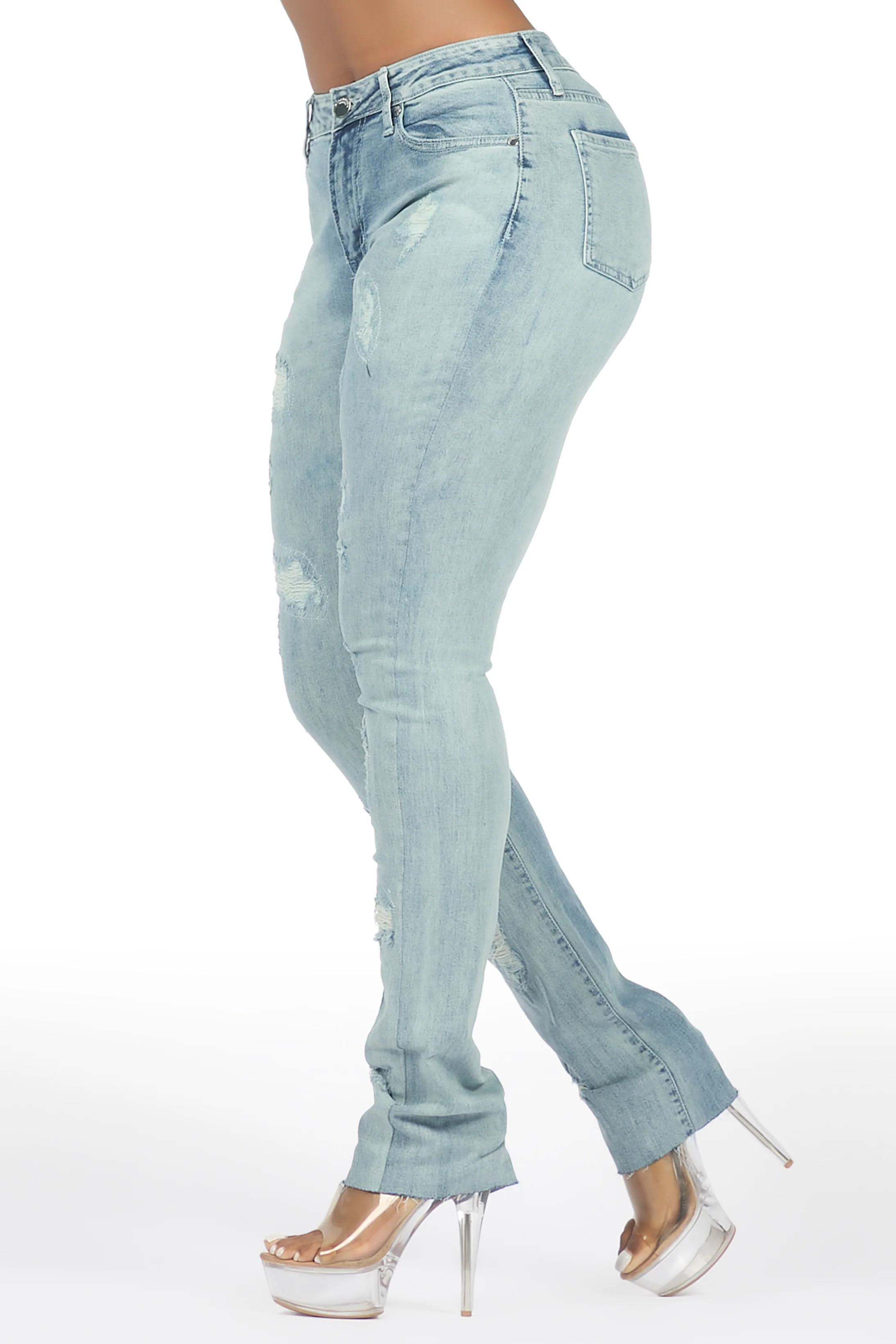 Teranique Light Wash Distressed Skinny Jean - Image 4