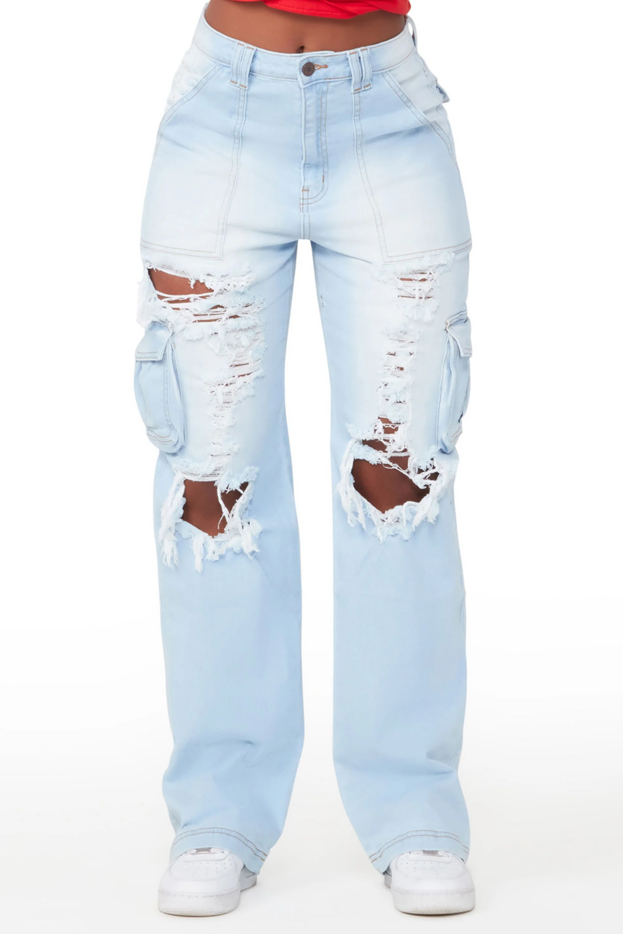Ximena Light Wash Distressed Wide Leg Jean - Image 2