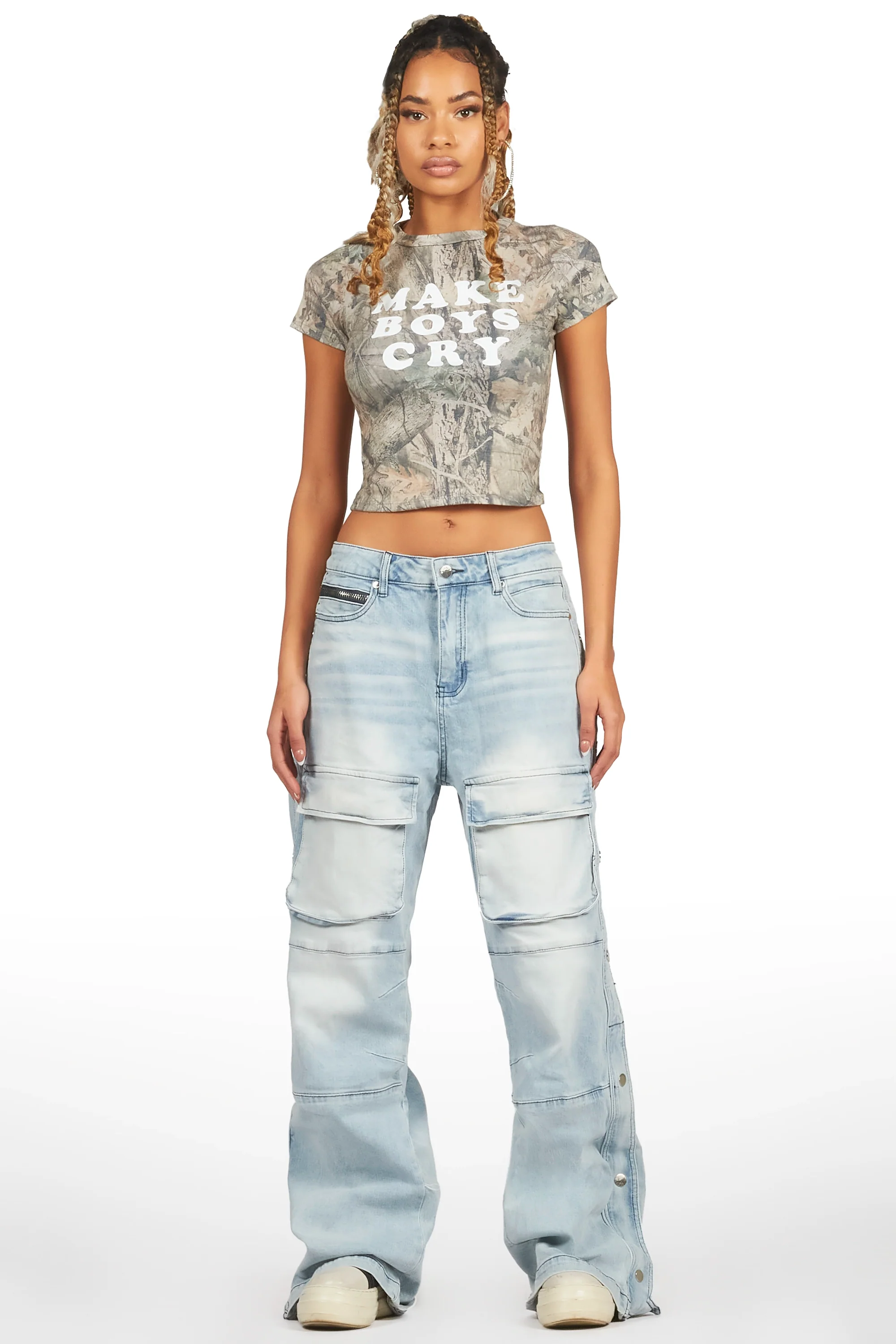 Myesha Light Wash Baggy Cargo Jean - Image 3