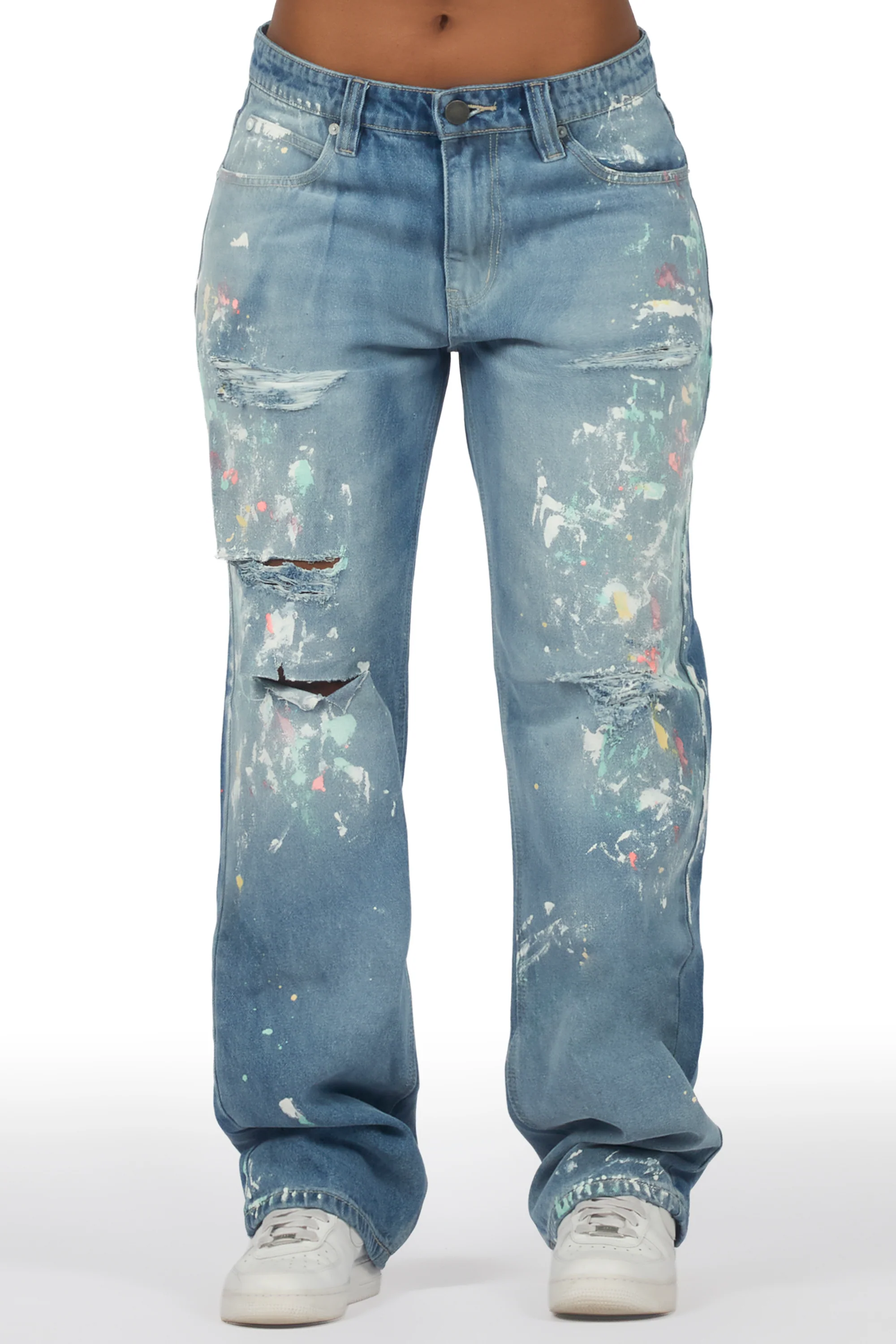 Teaira Light Wash Painted Baggy Jean - Image 2