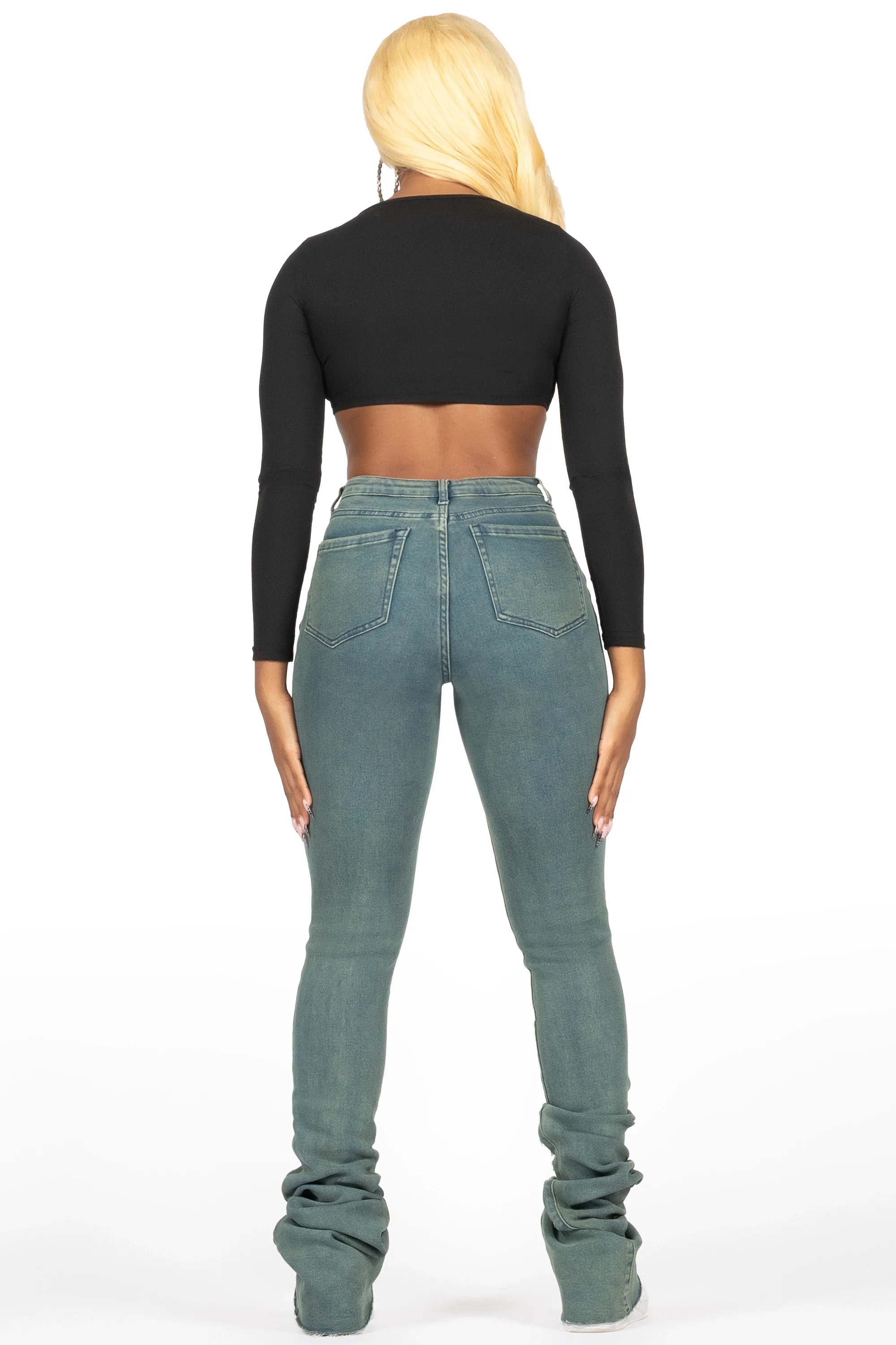 Got A Crush Tinted Dark Wash Distressed Super Stacked Jean - Image 5