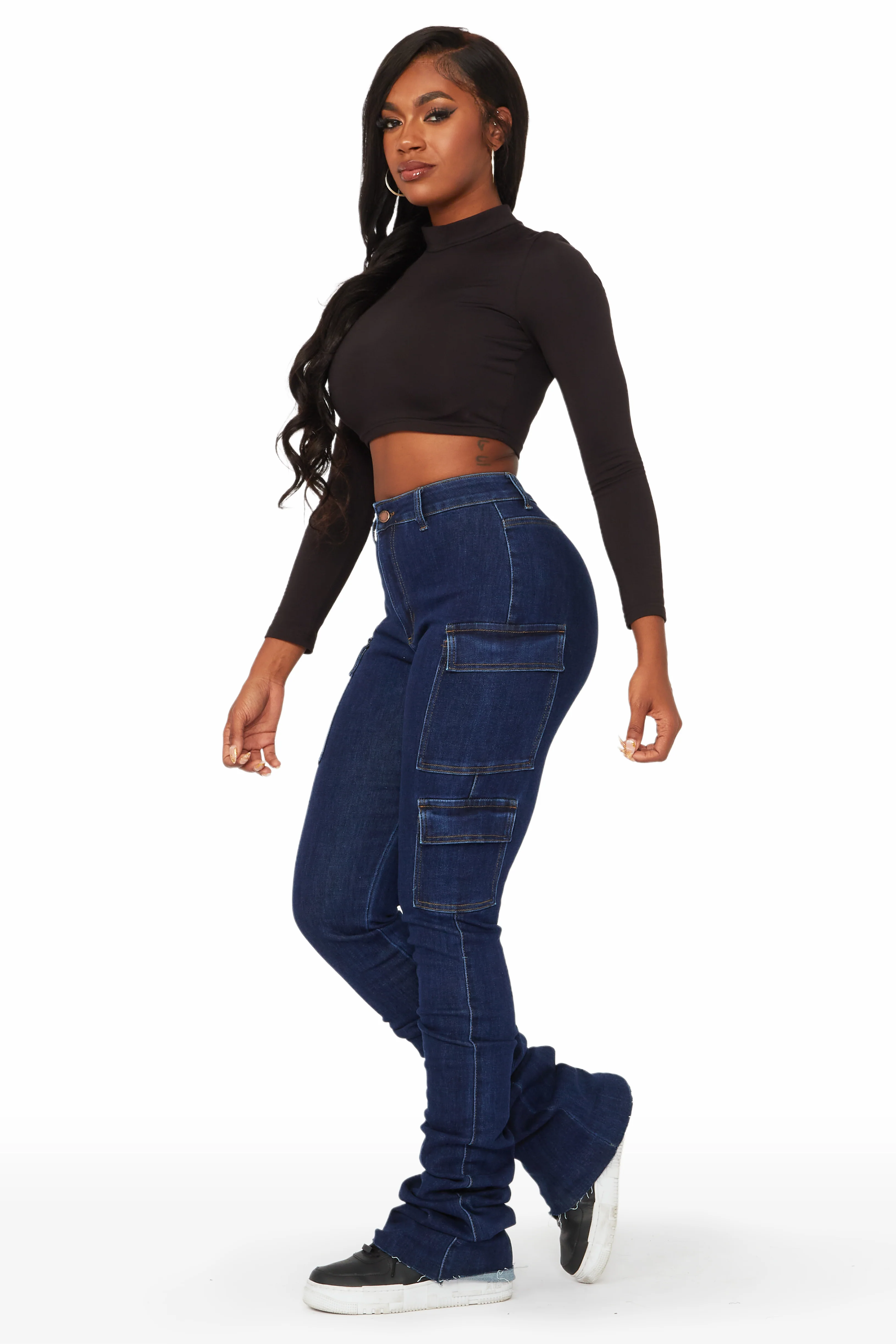 Vixen Dark Wash Cargo Super Stacked Jean - Image 3