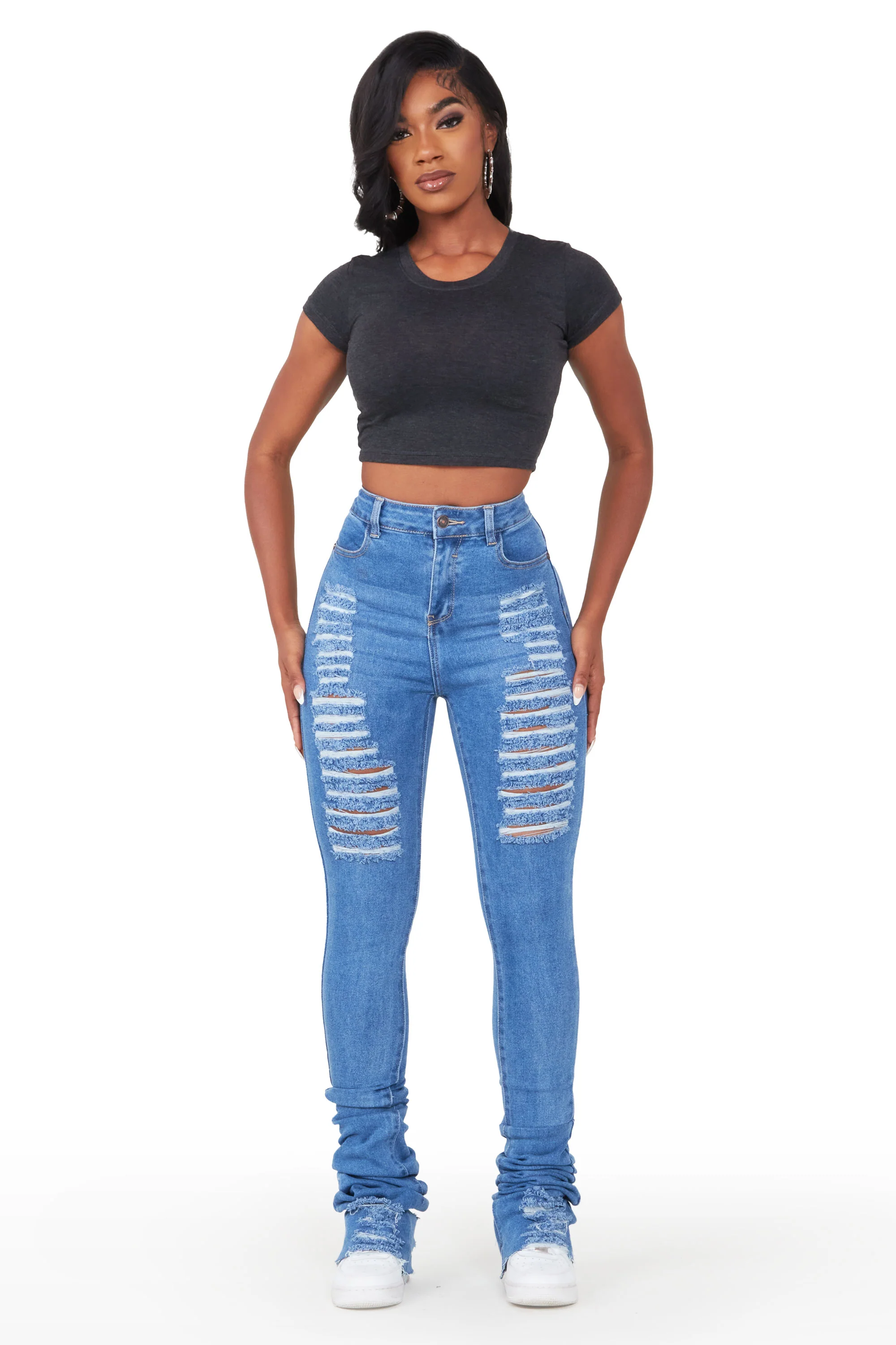 Isla Medium Wash Super Stacked Jean - Image 4