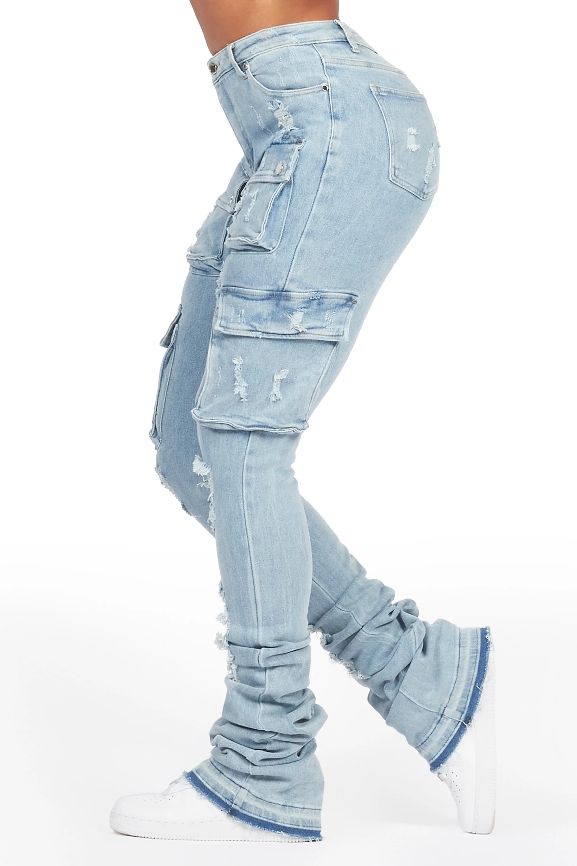 Noor Light Wash Cargo Super Stacked Jean - Image 4