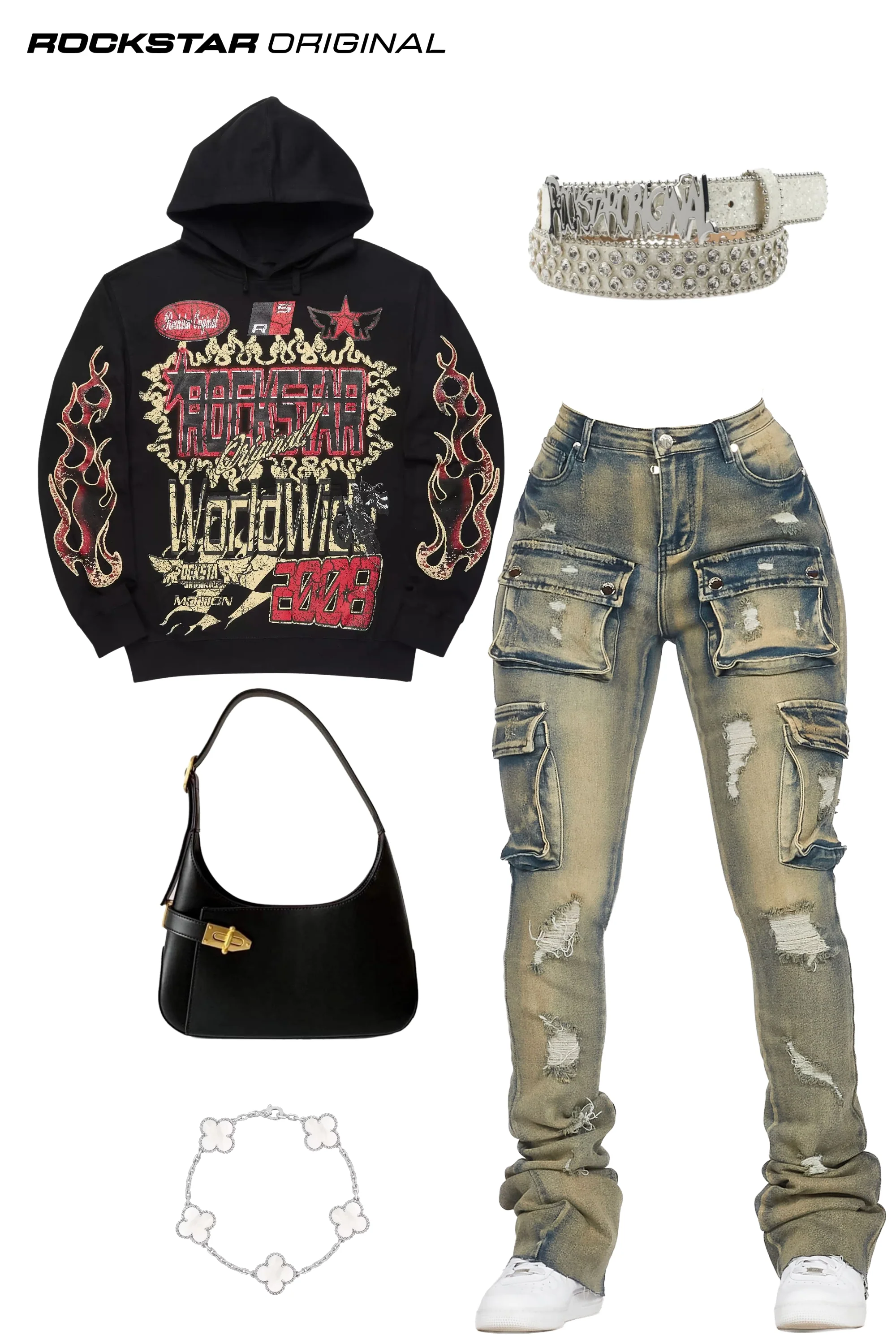 Noor Tinted Dark Wash Cargo Super Stacked Jean - Image 2