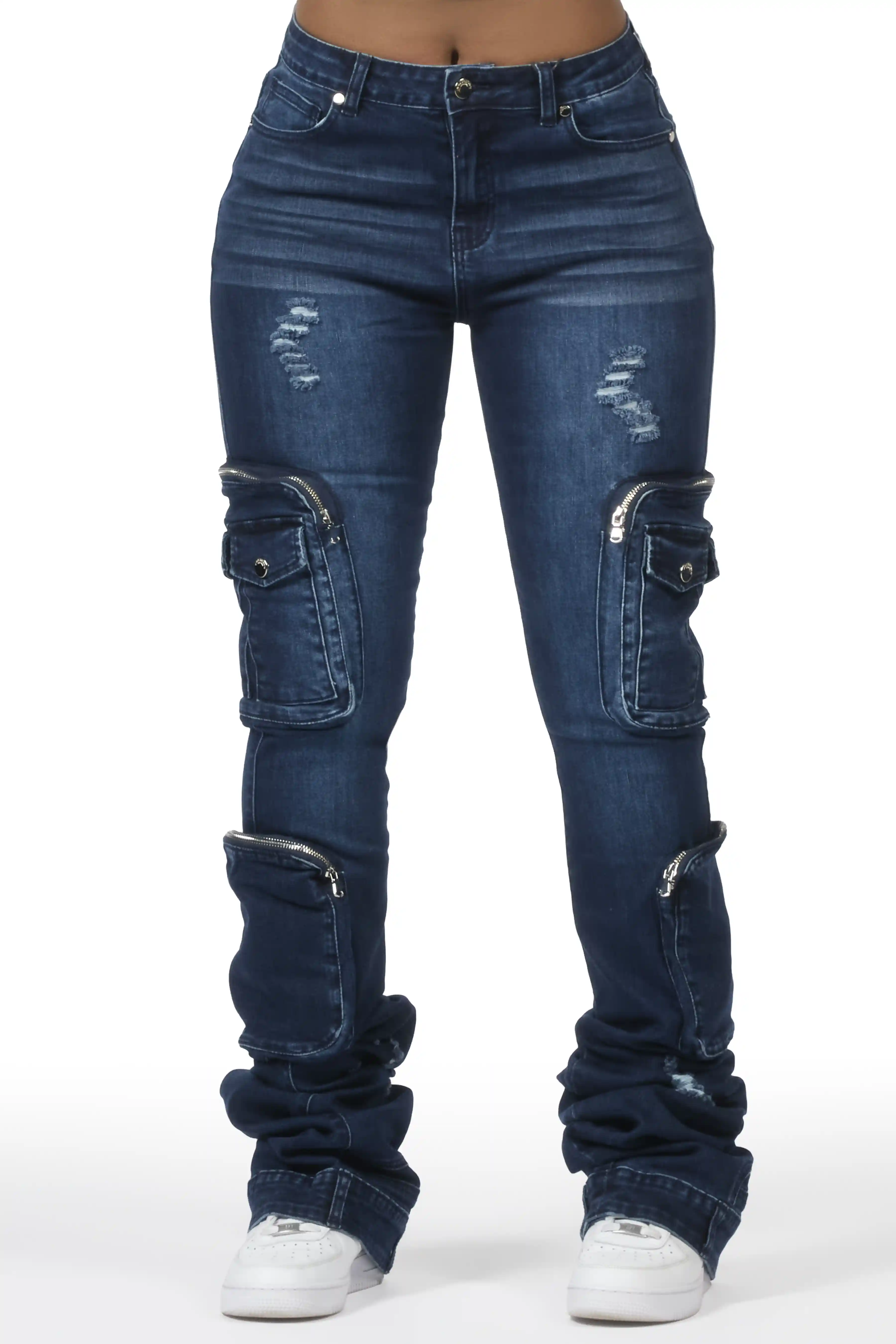 Alisson Dark Wash Cargo Super Stacked Jean
