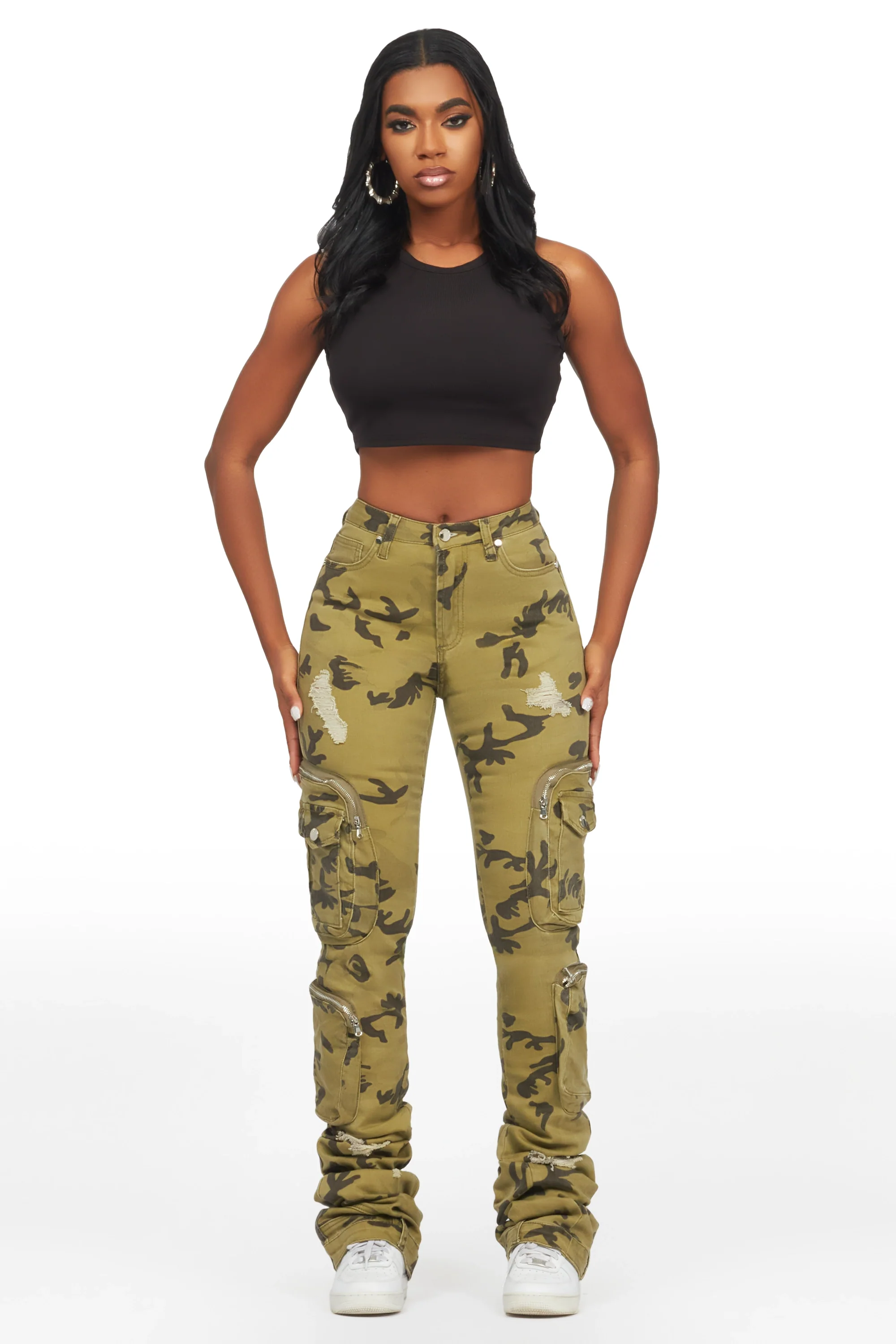 Alisson Green Camo Cargo Super Stacked Jean - Image 2