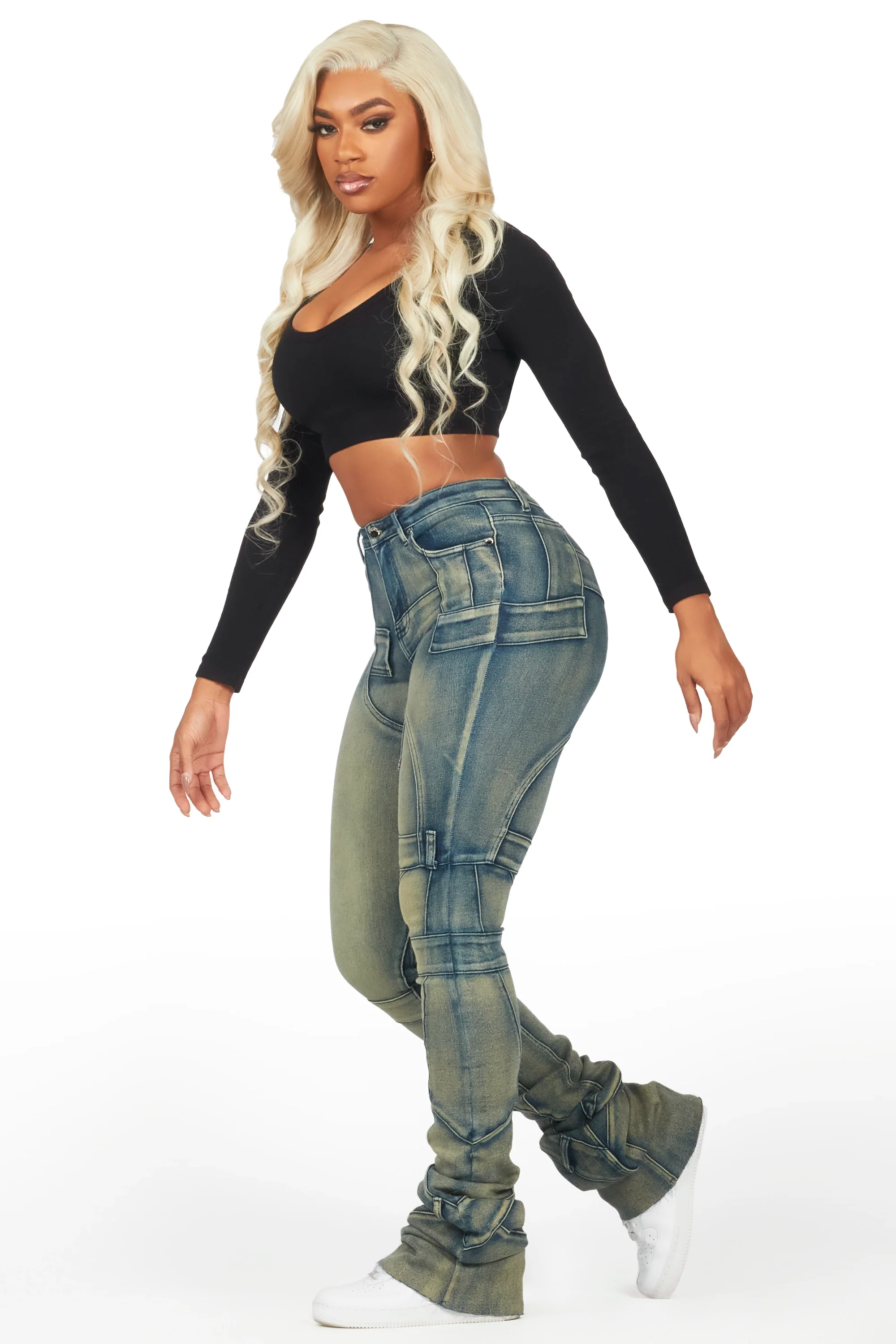 Wynter Tinted Dark Wash Super Stacked Jean - Image 4