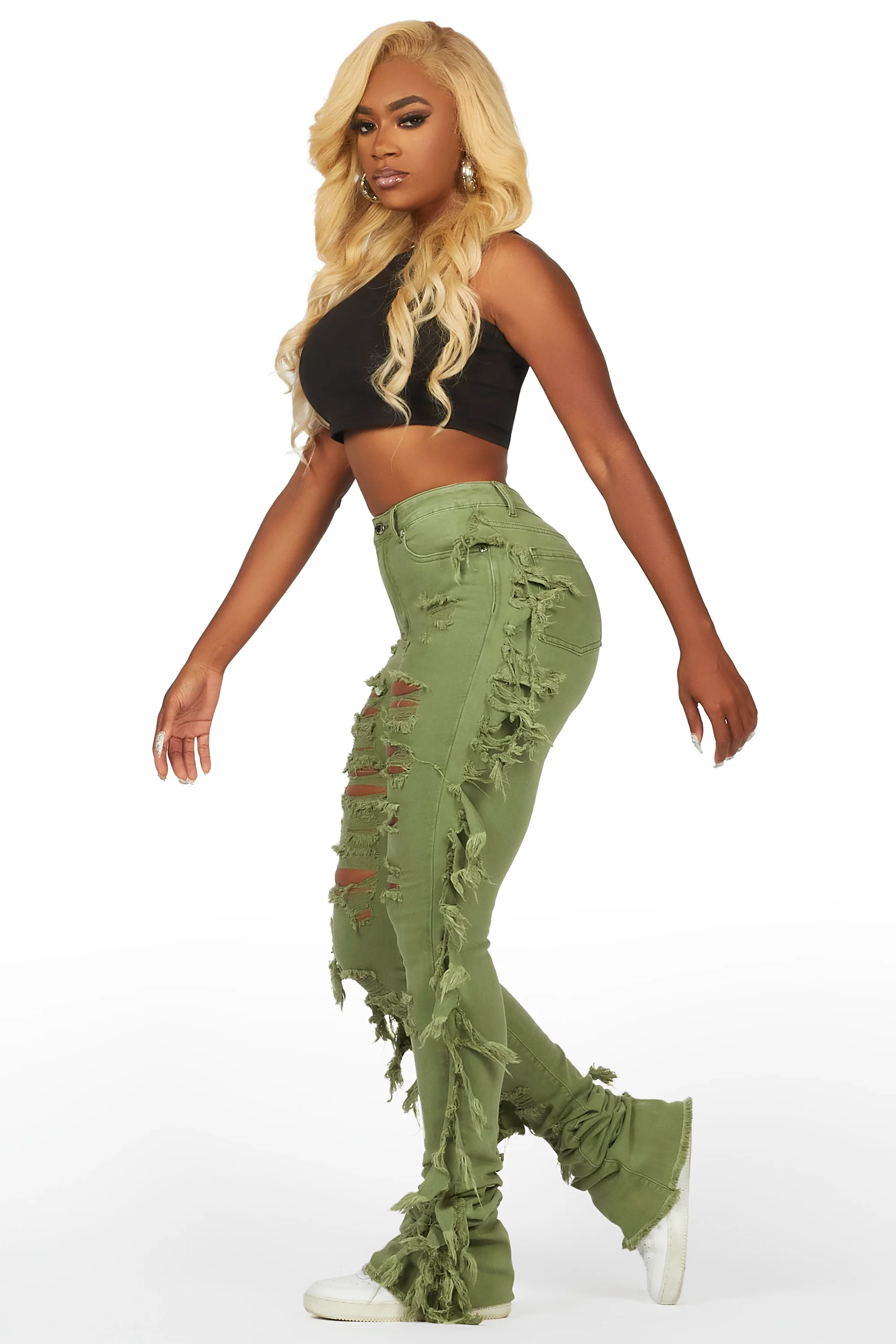 Cataleya Olive Super Stacked Jean - Image 4