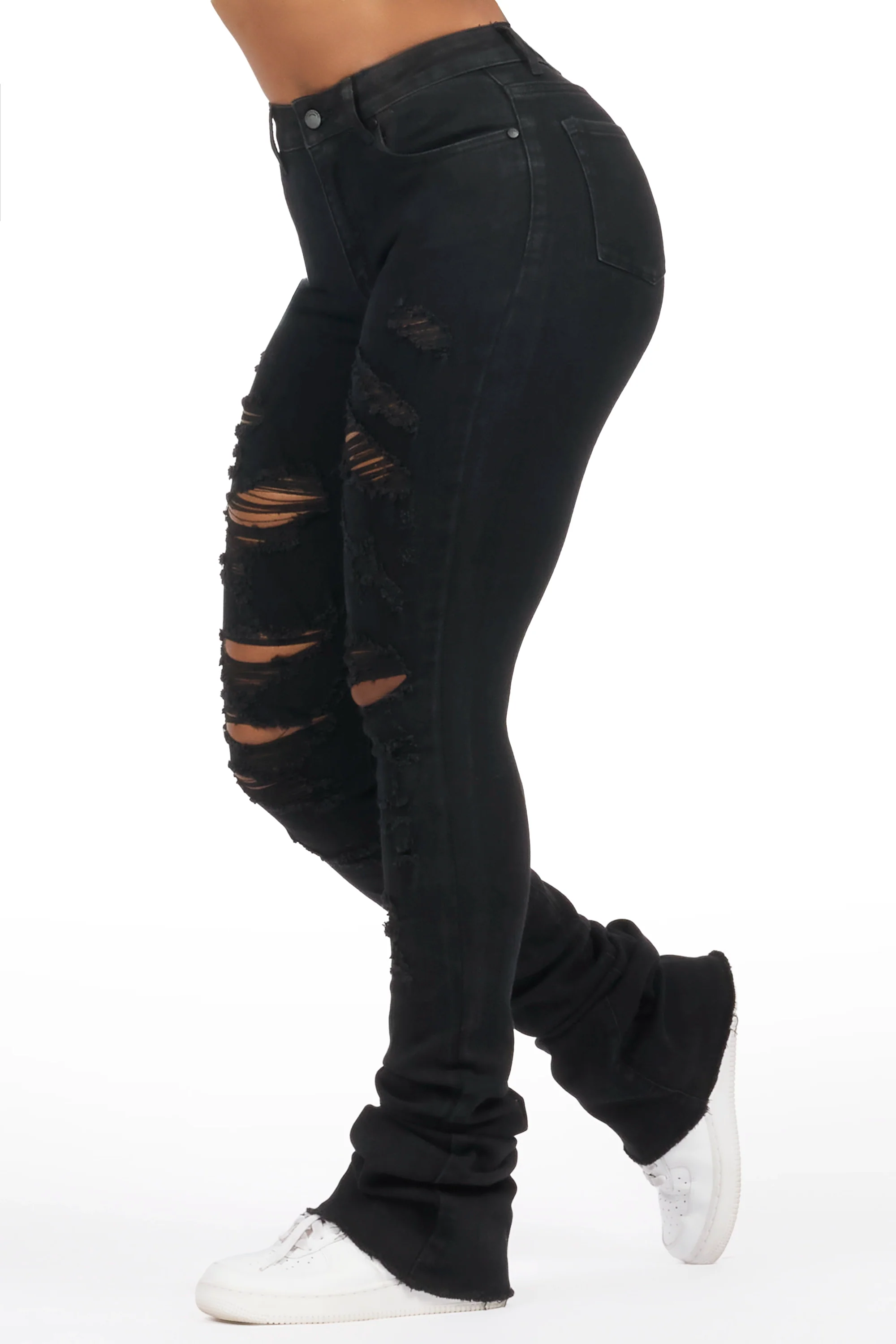 Teyja Black Distressed Super Stacked Jean - Image 4