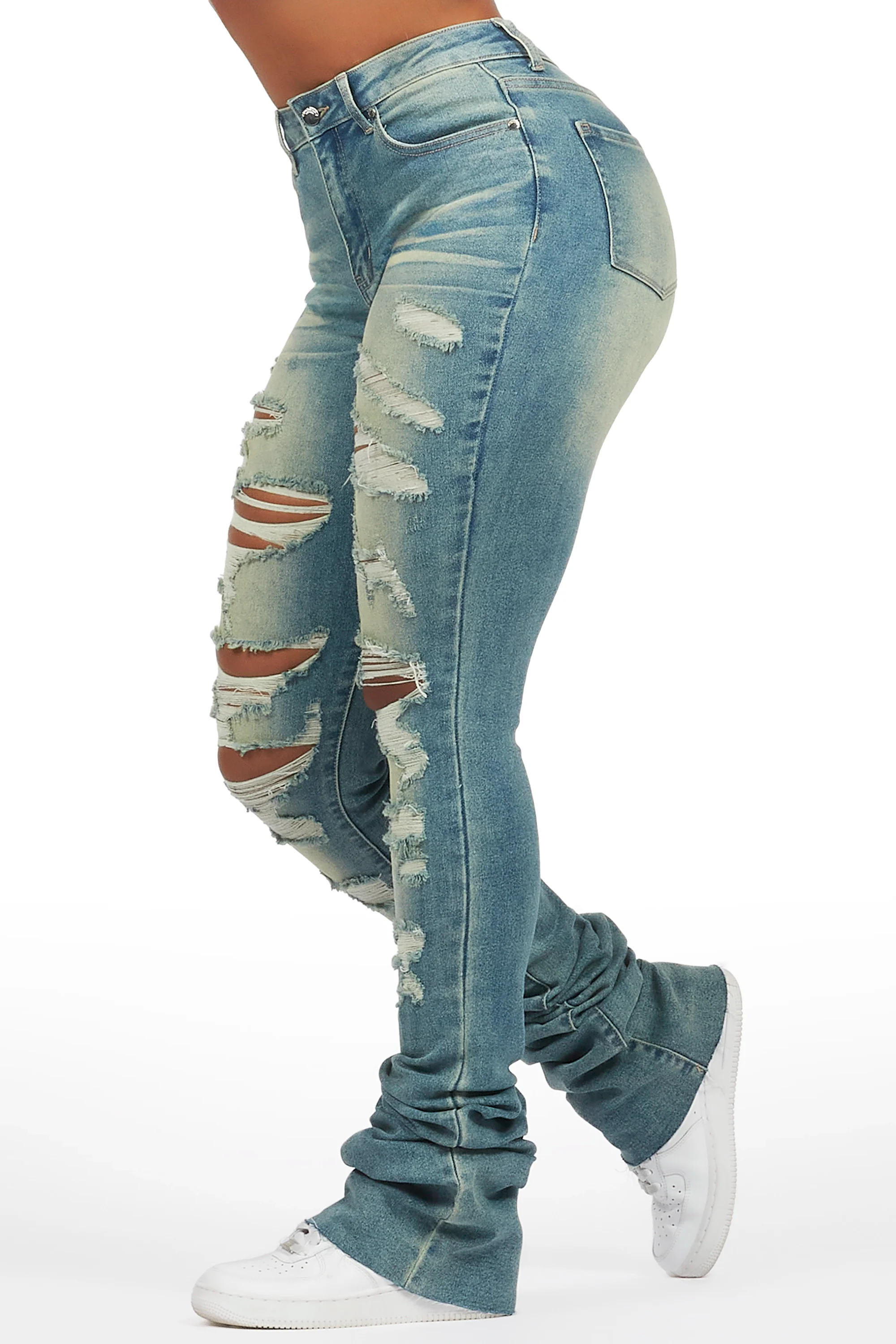 Teyja Light Wash Distressed Super Stacked Jean - Image 4