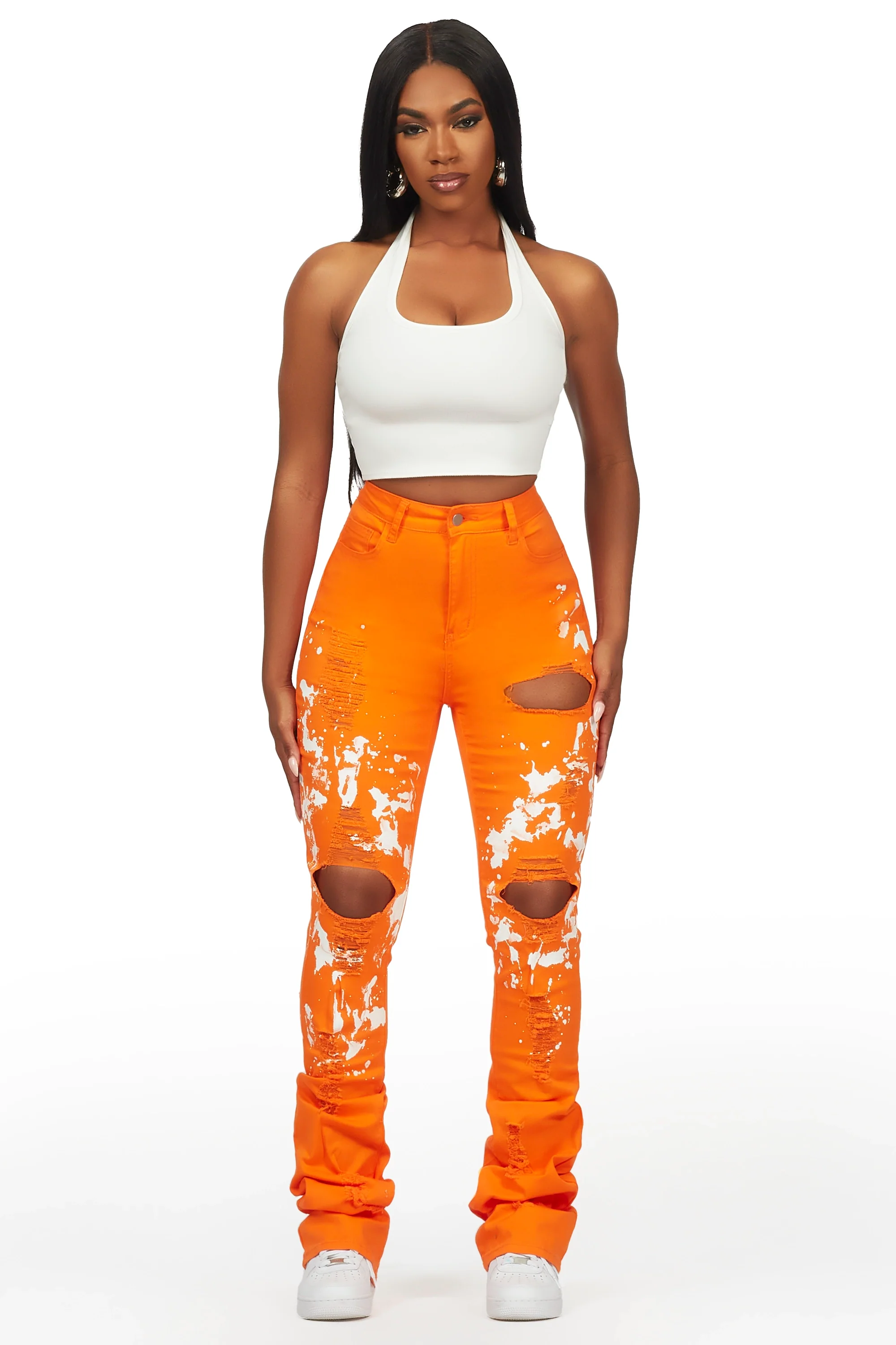 Naresh Orange Painted Super Stacked Jean - Image 3