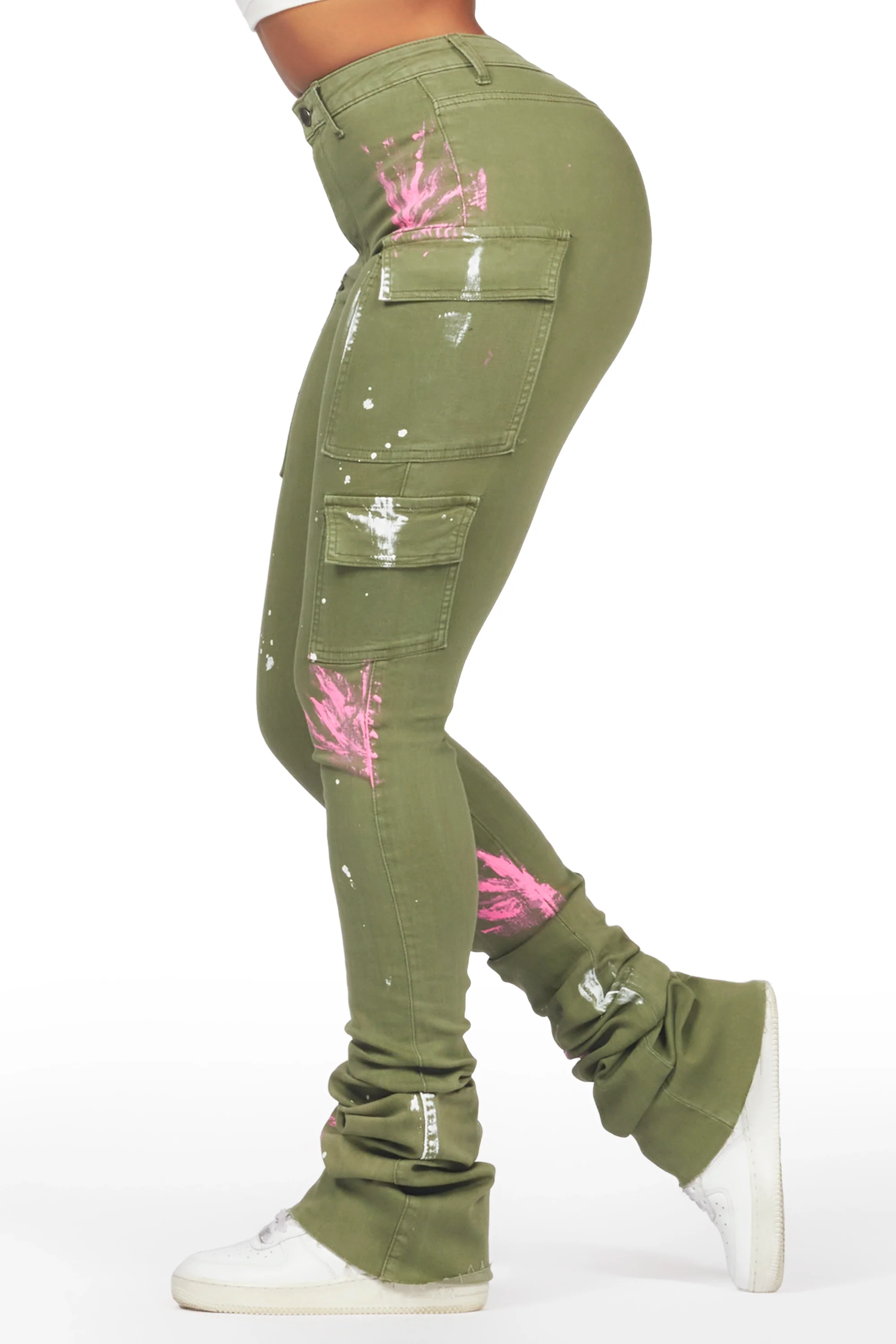 Breanna Olive Painted Super Stacked Jean - Image 3