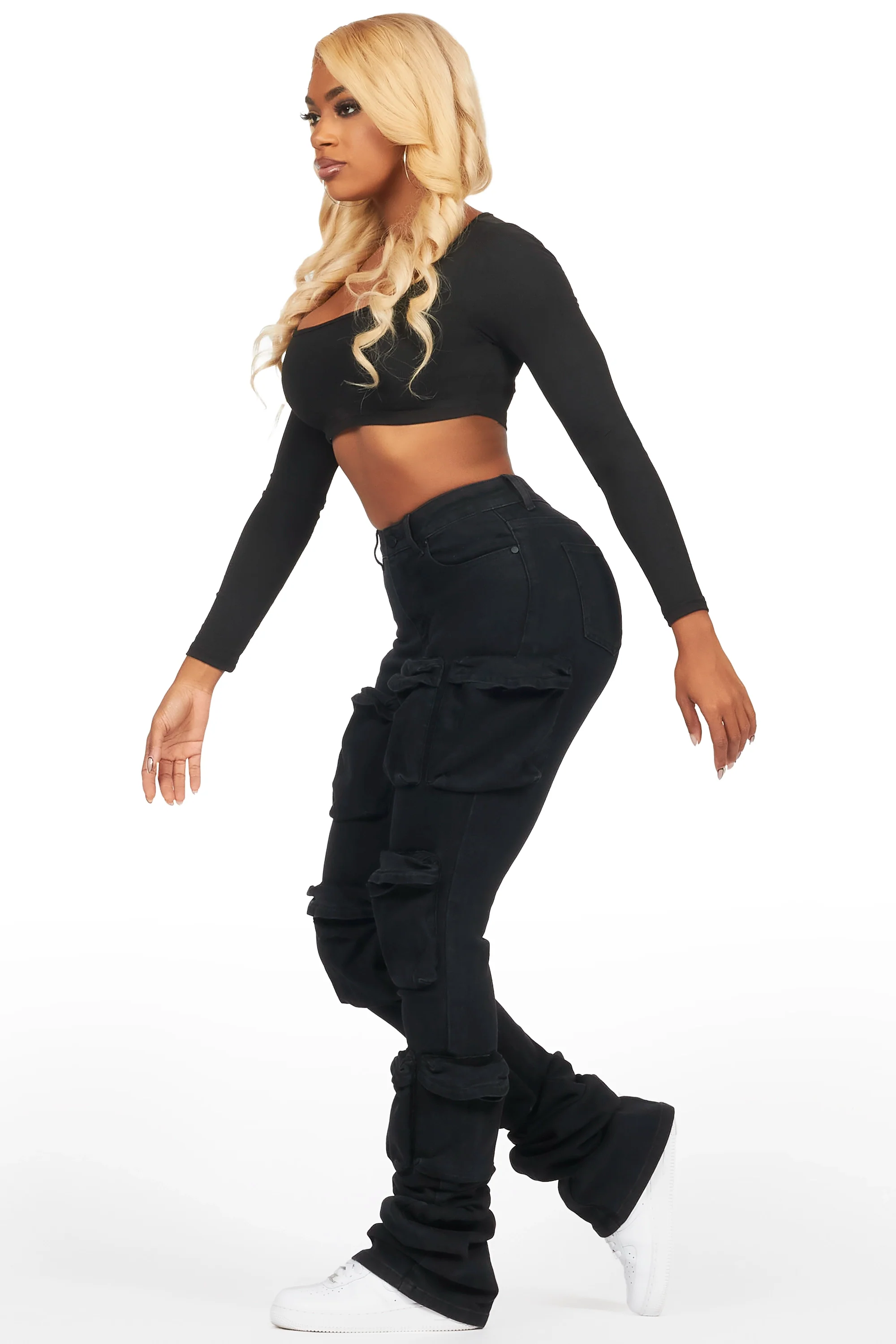 Alliyah Black Cargo Super Stacked Jean - Image 4