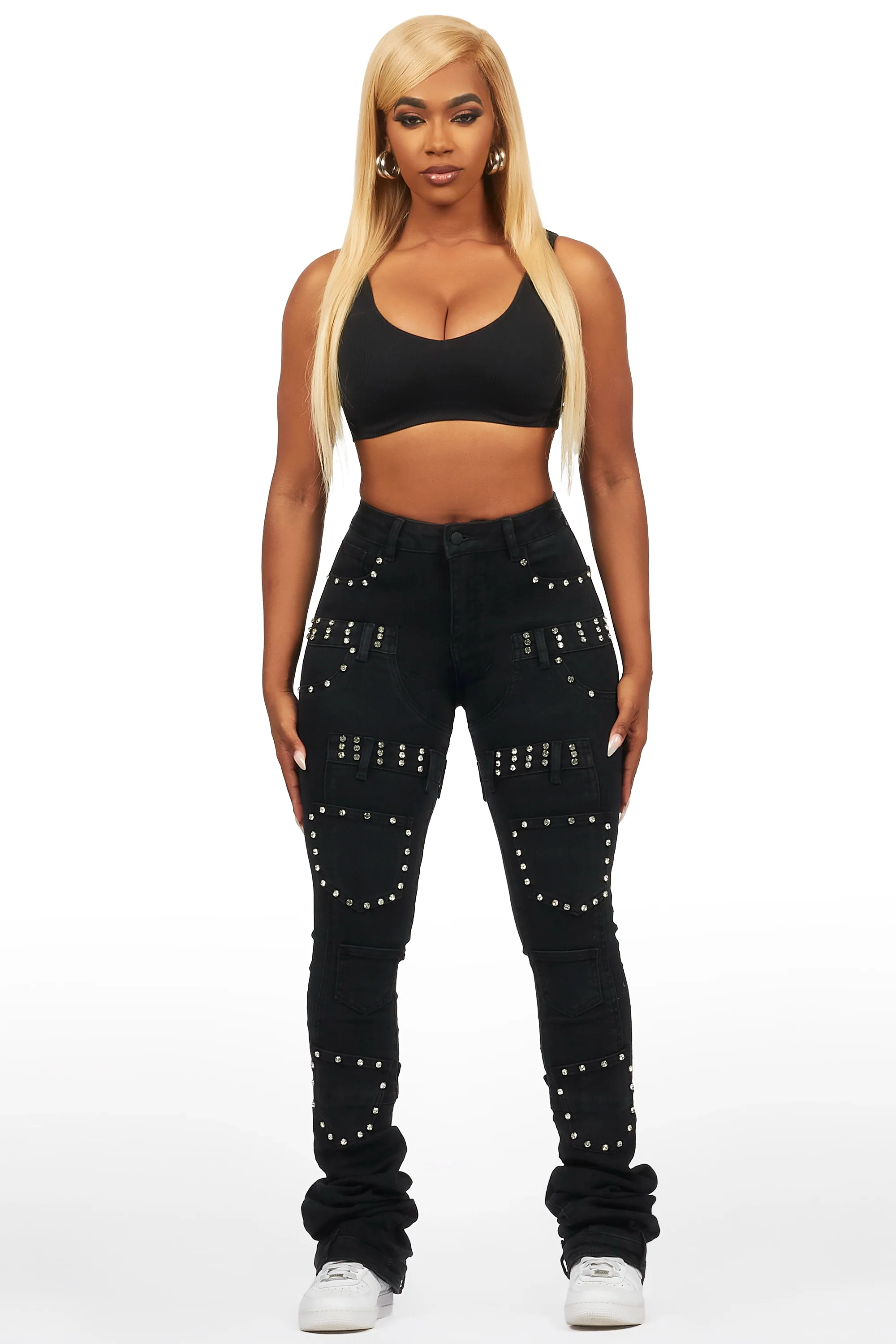 Vicky Black Rhinestone Super Stacked Jean - Image 2