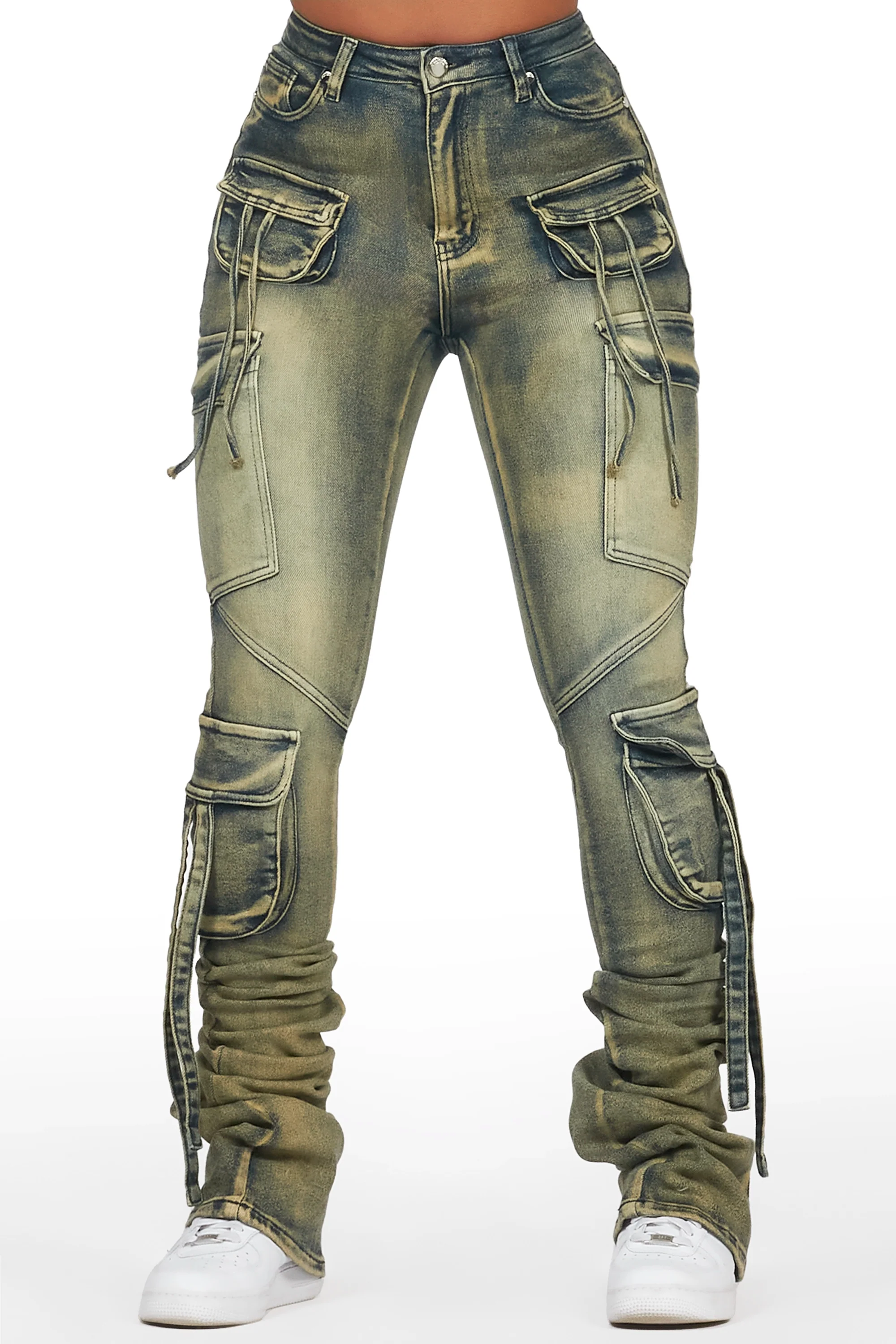 Rakesha Tinted Dark Wash Cargo Super Stacked Jean - Image 2