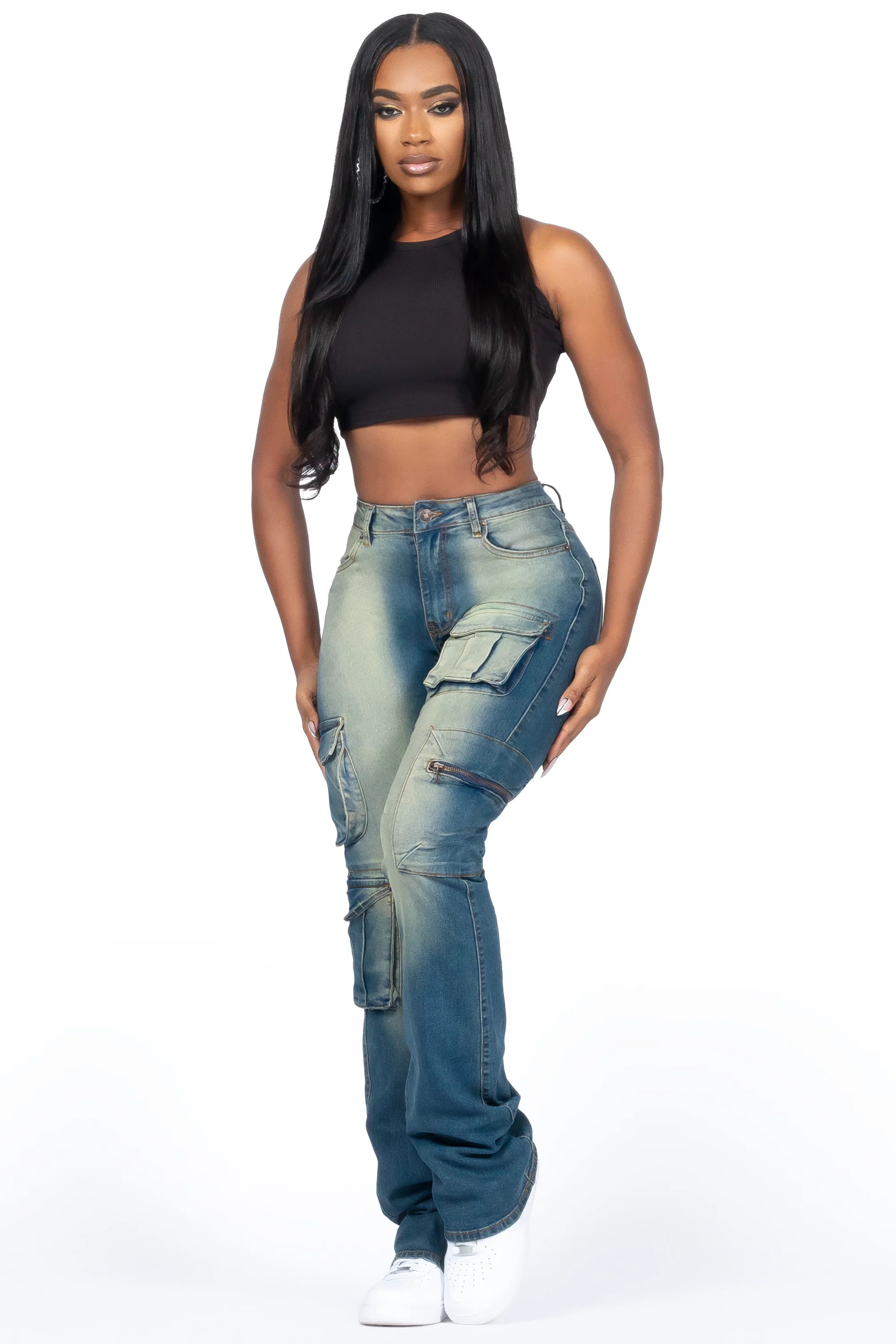 Corrine Tinted Dark Wash Super Stacked Jean - Image 4