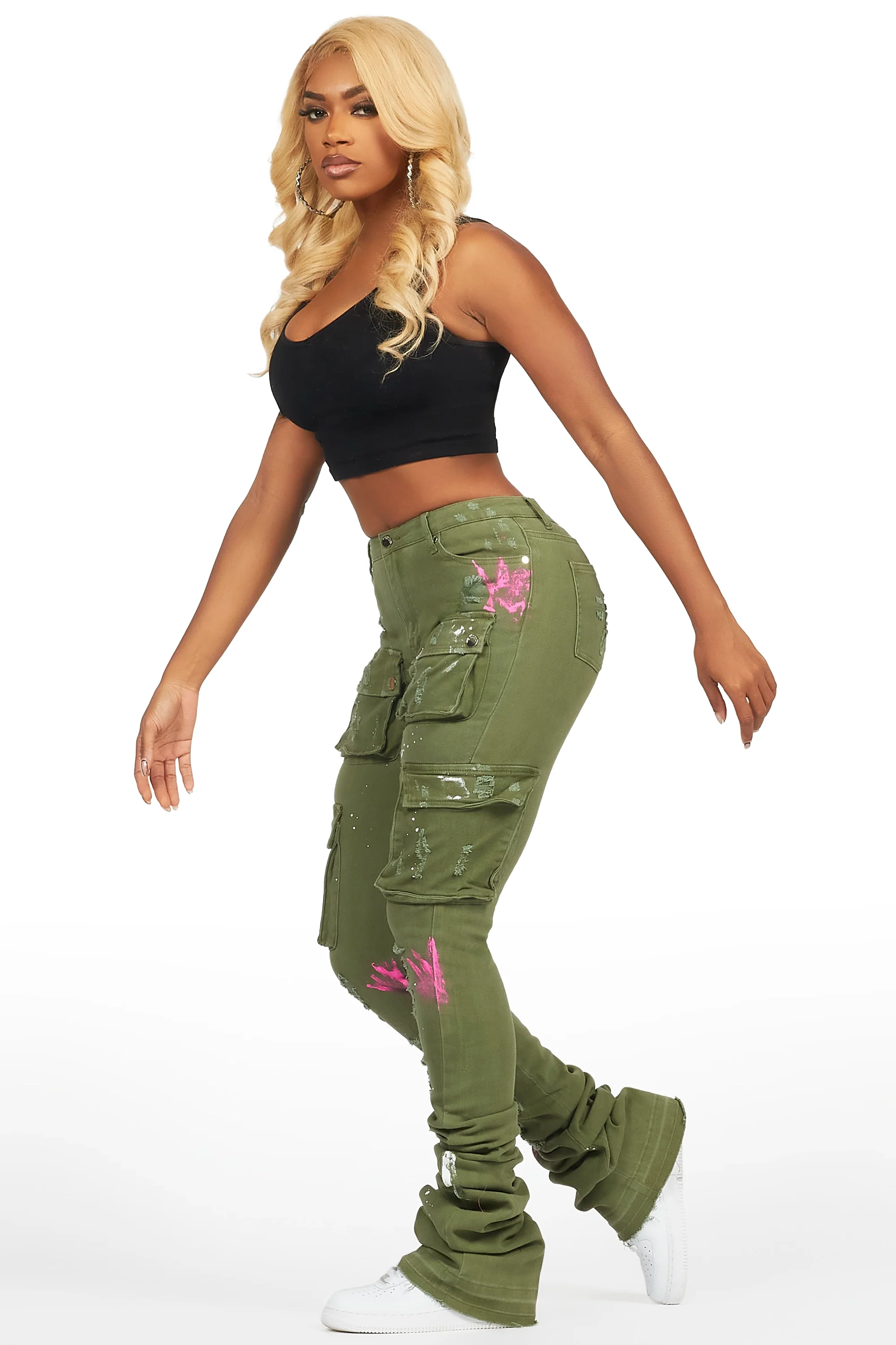 Robbin Olive Painted Super Stacked Jean - Image 3