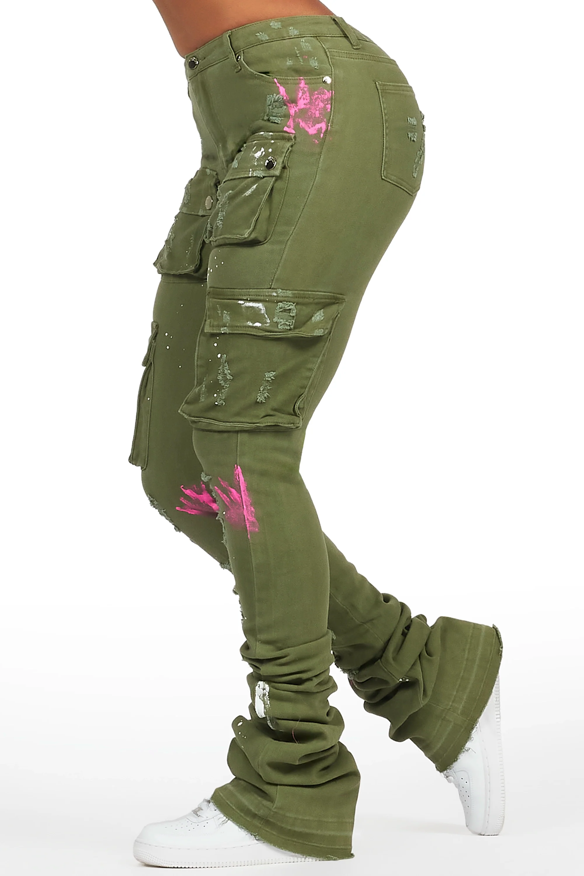 Robbin Olive Painted Super Stacked Jean - Image 4