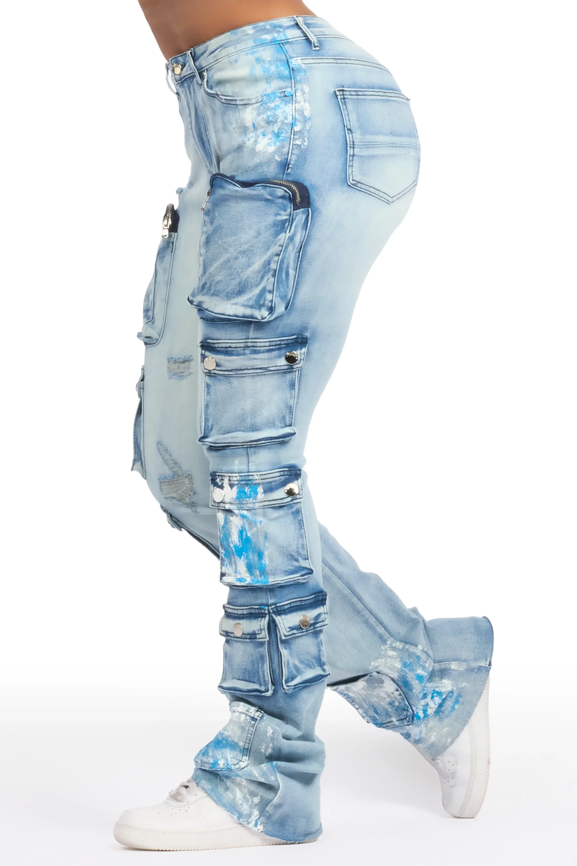 Tamala Light Wash Painted Stacked Flare Jean