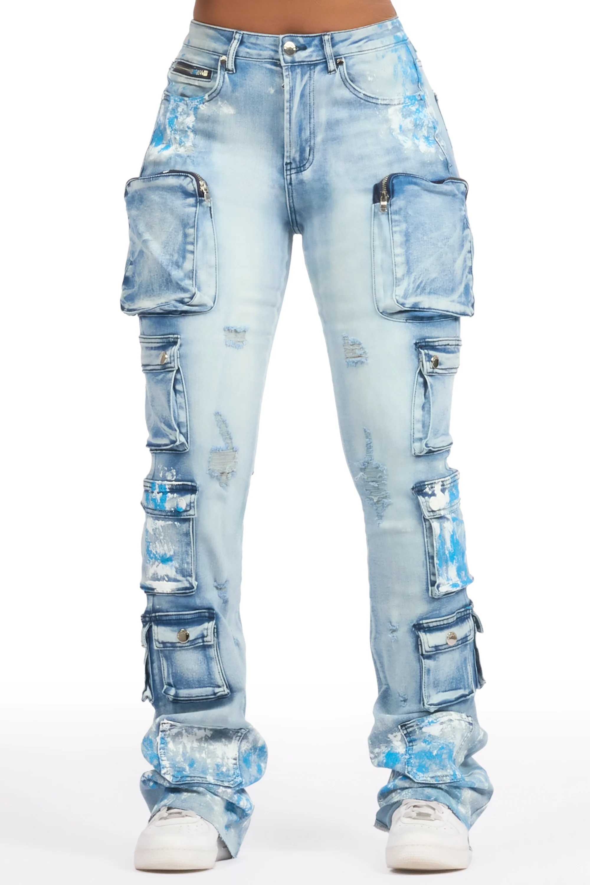 Tamala Light Wash Painted Stacked Flare Jean - Image 2