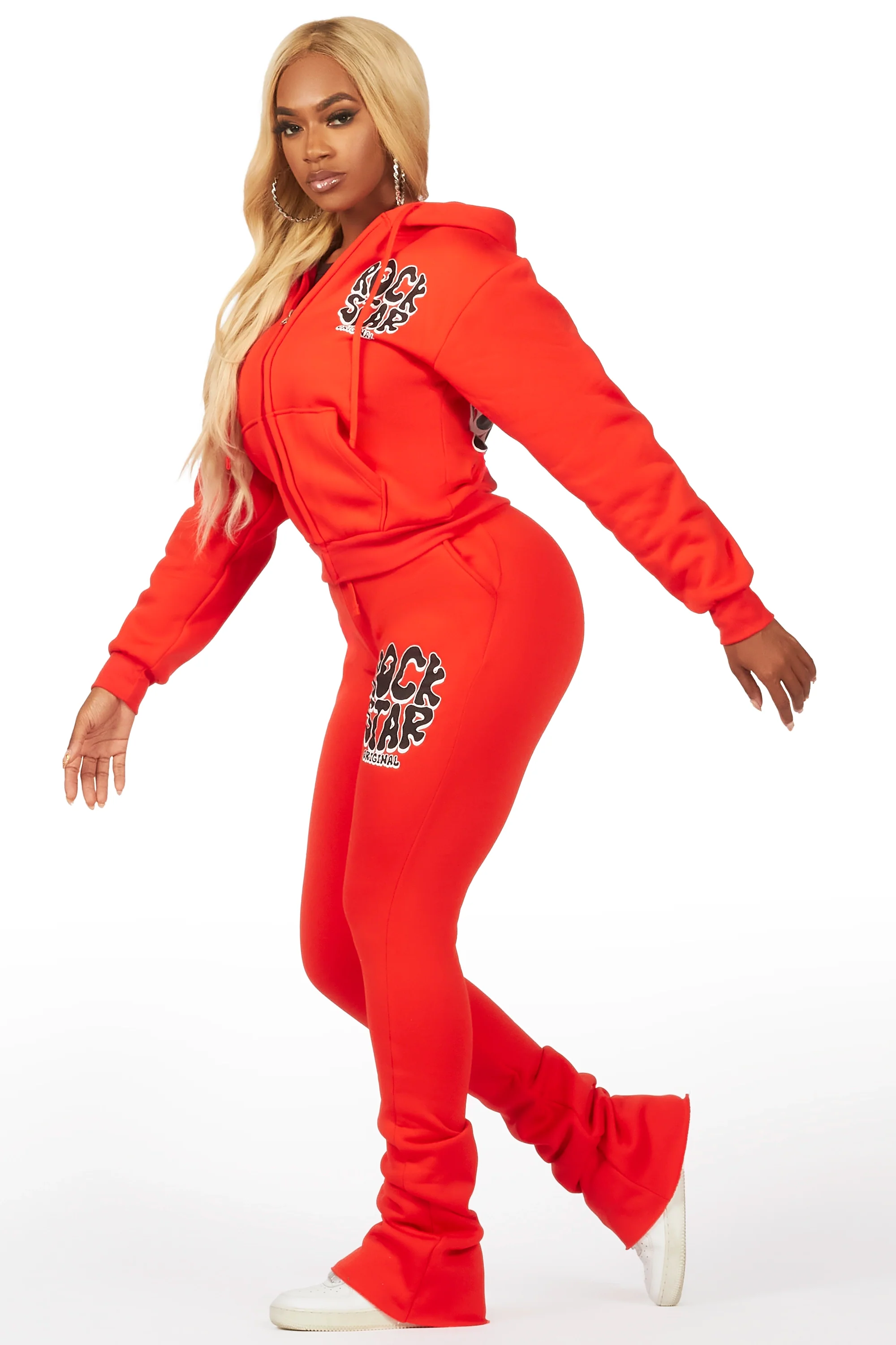 Teagan Bright Coral Zip Up Super Stacked Trackset - Image 6