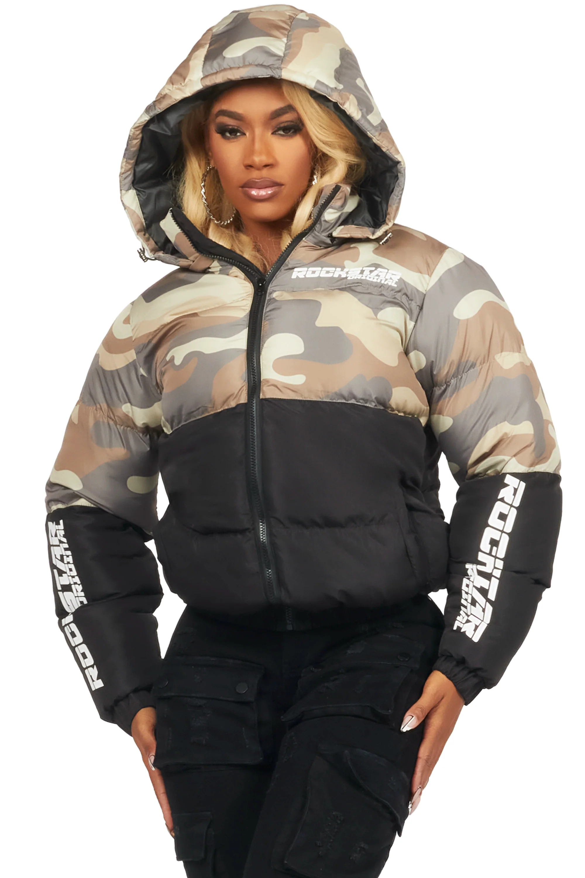 Jennay 2.0 Black/Camo Puffer Jacket - Image 2