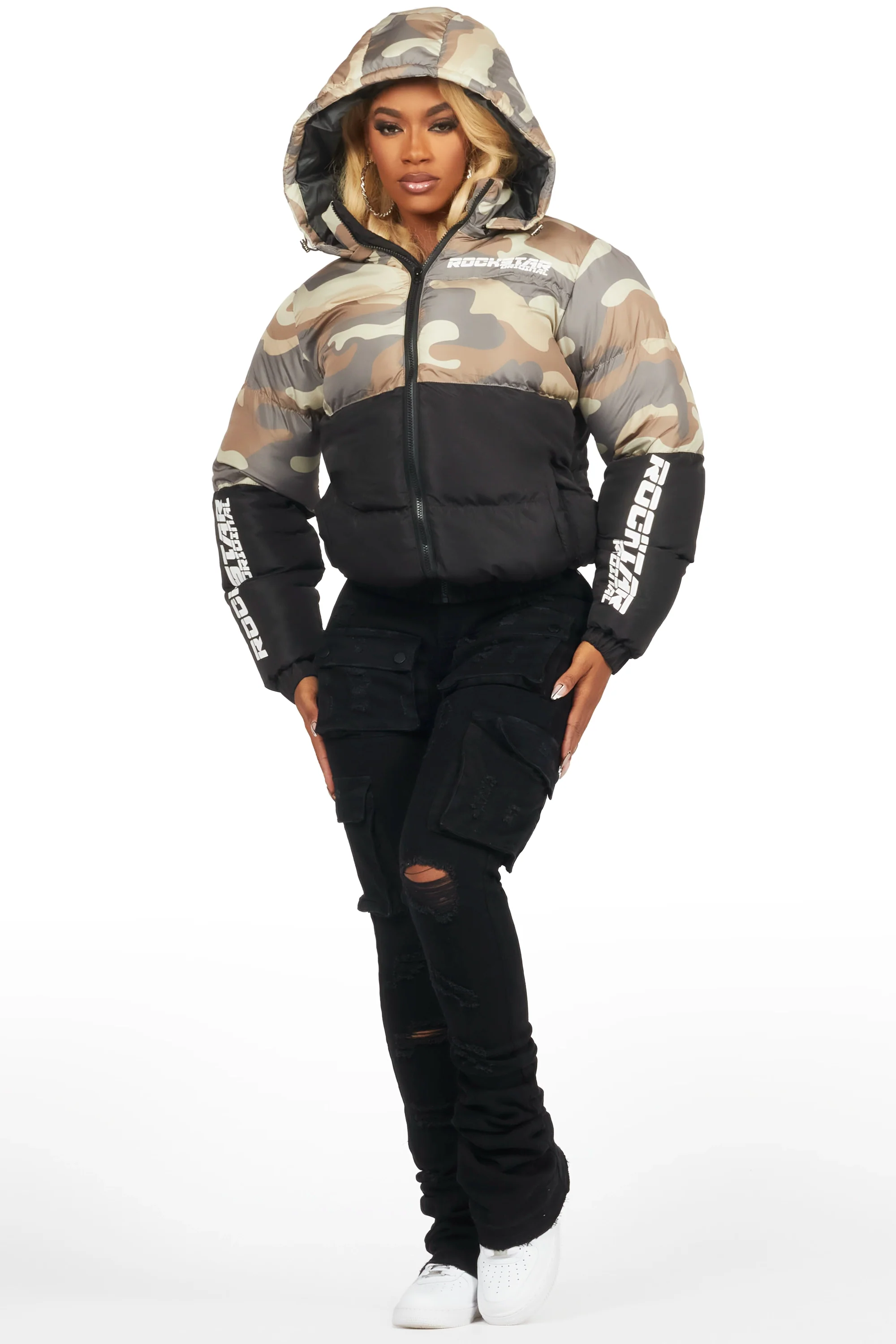 Jennay 2.0 Black/Camo Puffer Jacket - Image 8