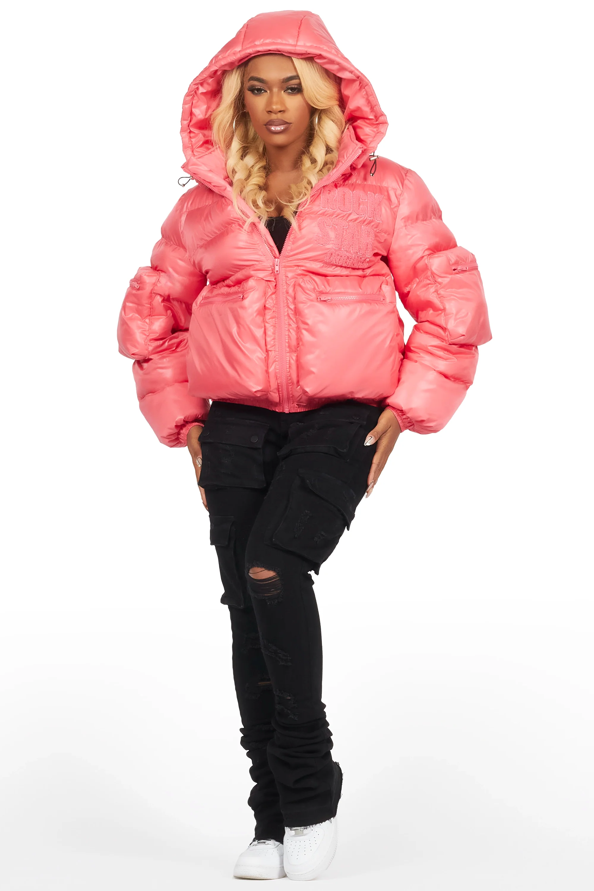 Keisha Pink Cargo Puffer Jacket - Image 12