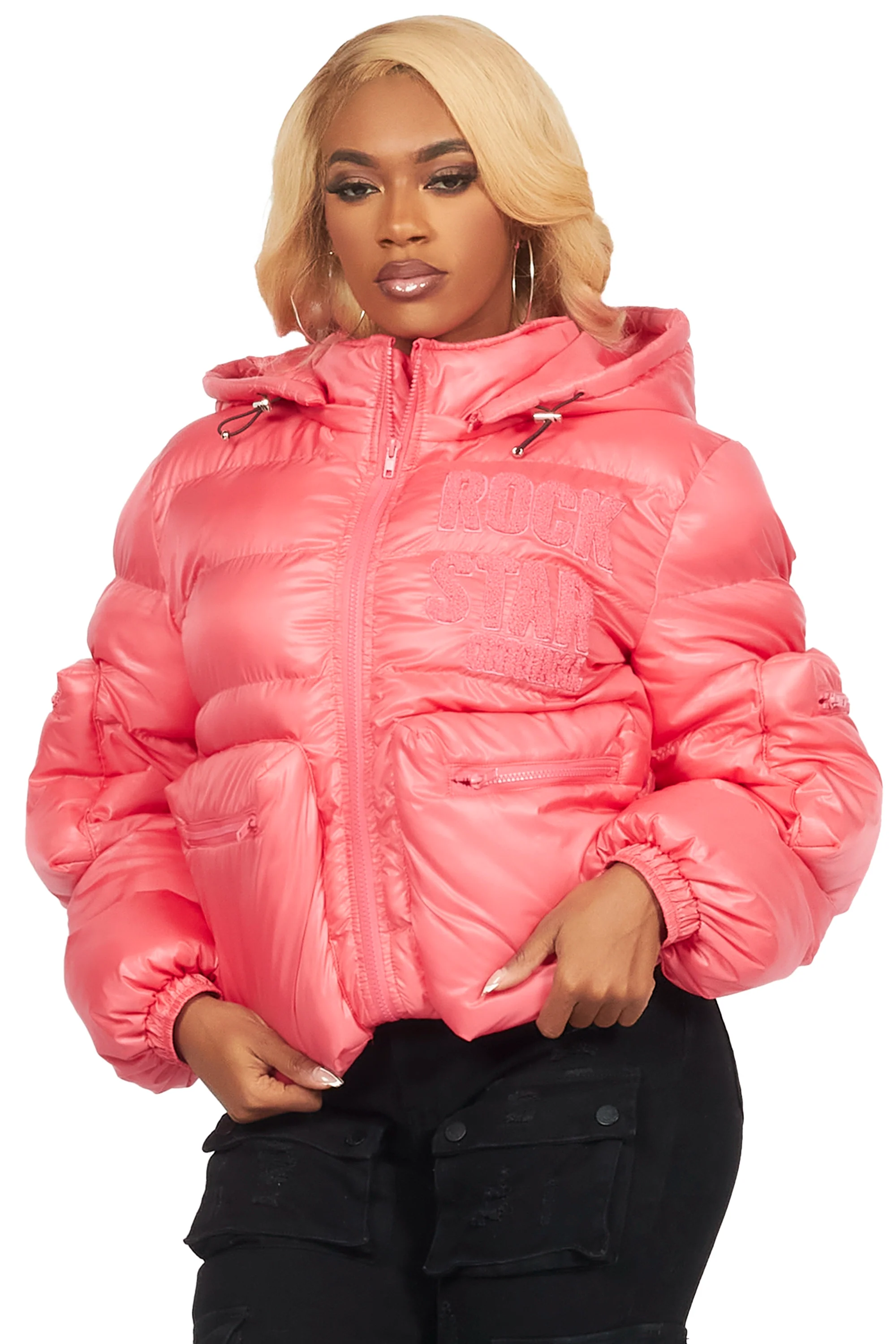 Keisha Pink Cargo Puffer Jacket - Image 13