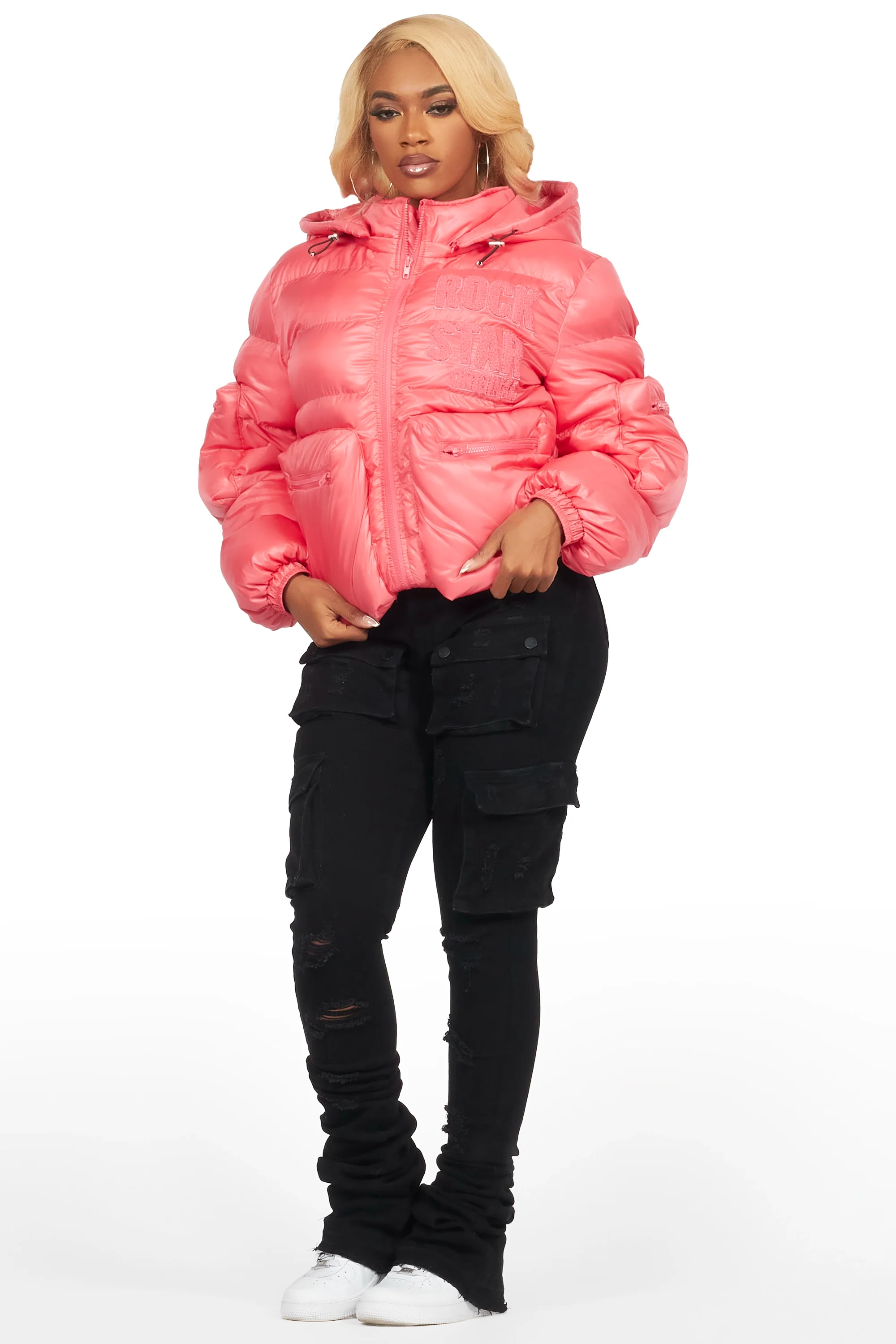 Keisha Pink Cargo Puffer Jacket - Image 4